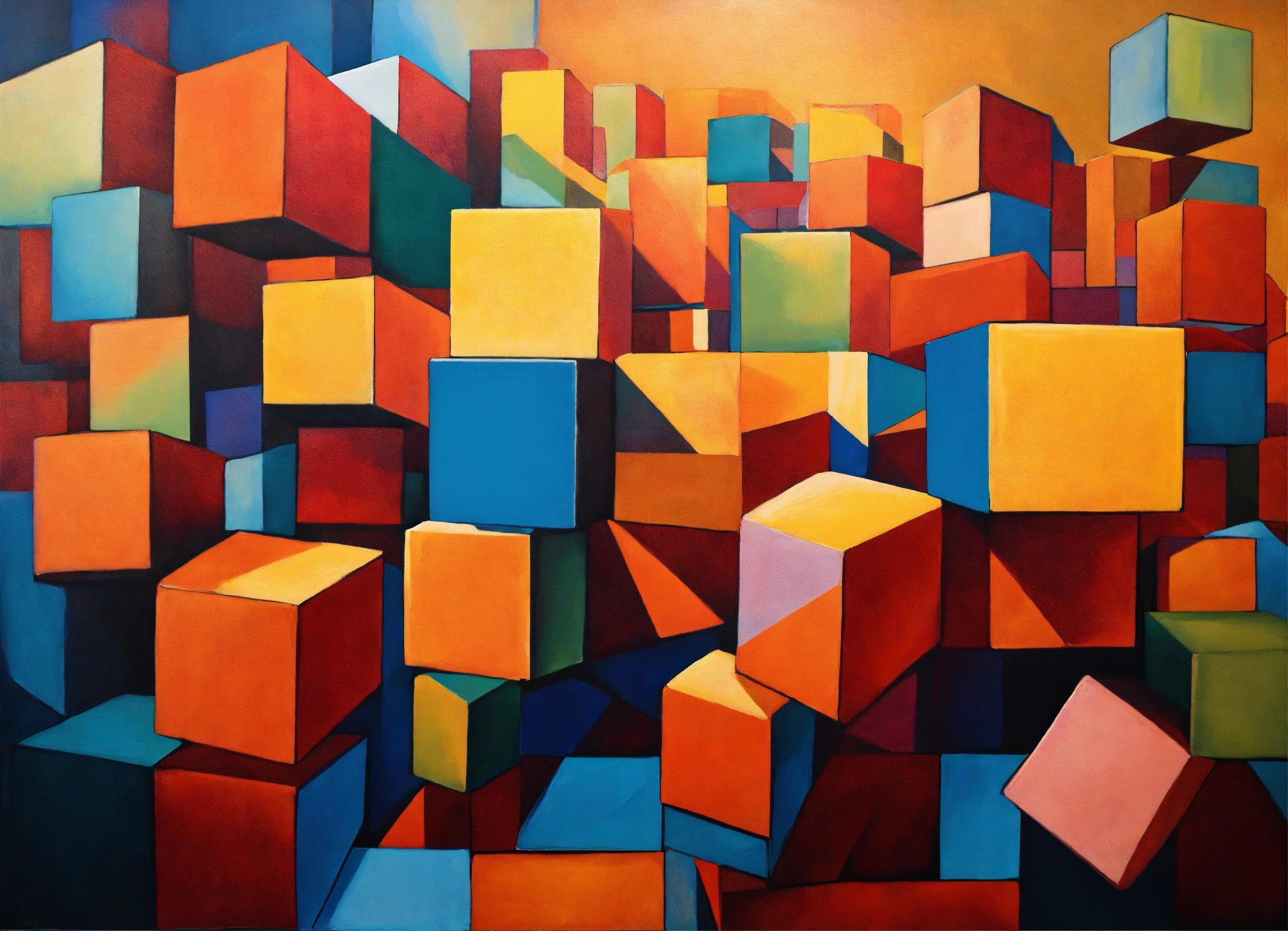 A Painting Of Many Different Colored Blocks