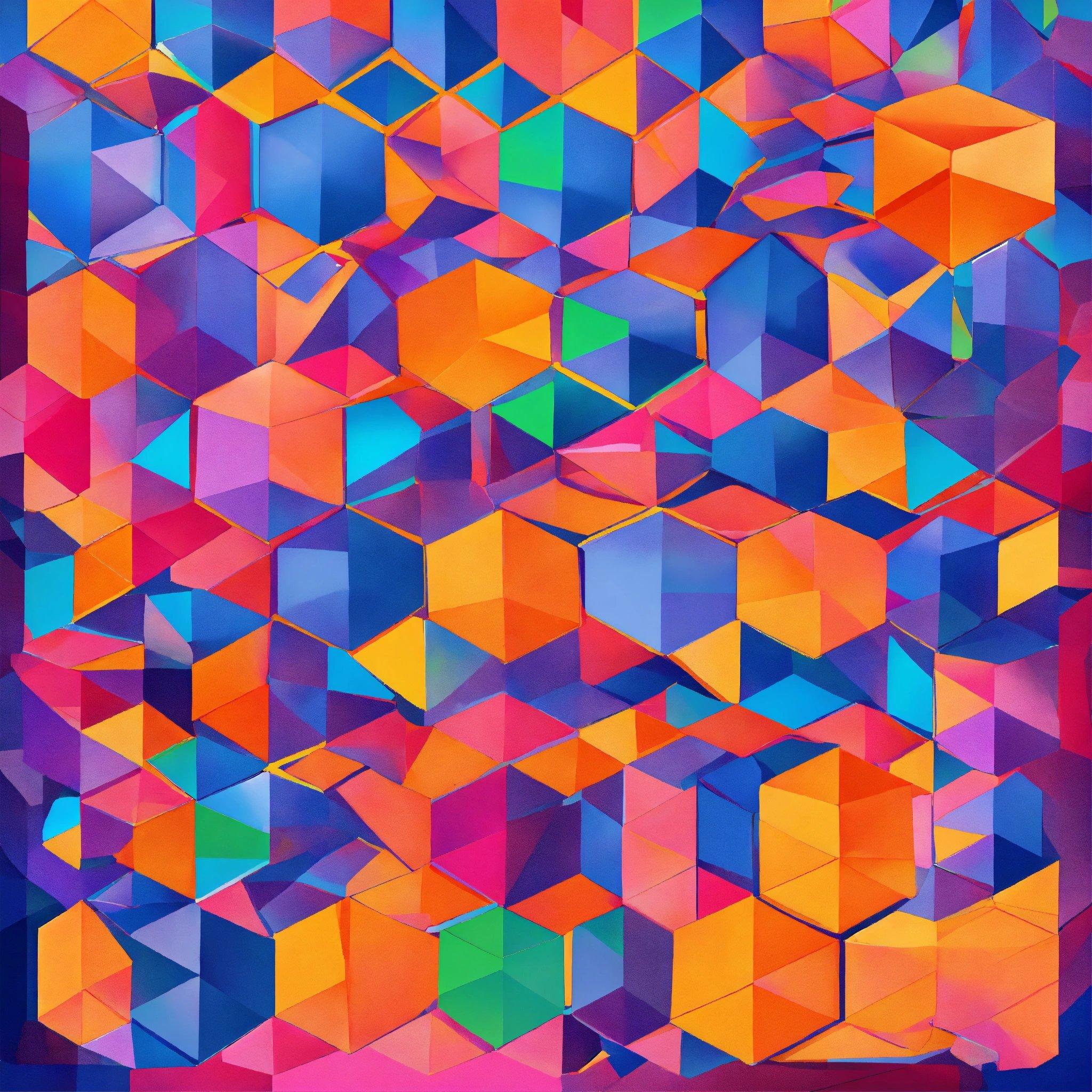 A Painting Of Many Different Colored Cubes