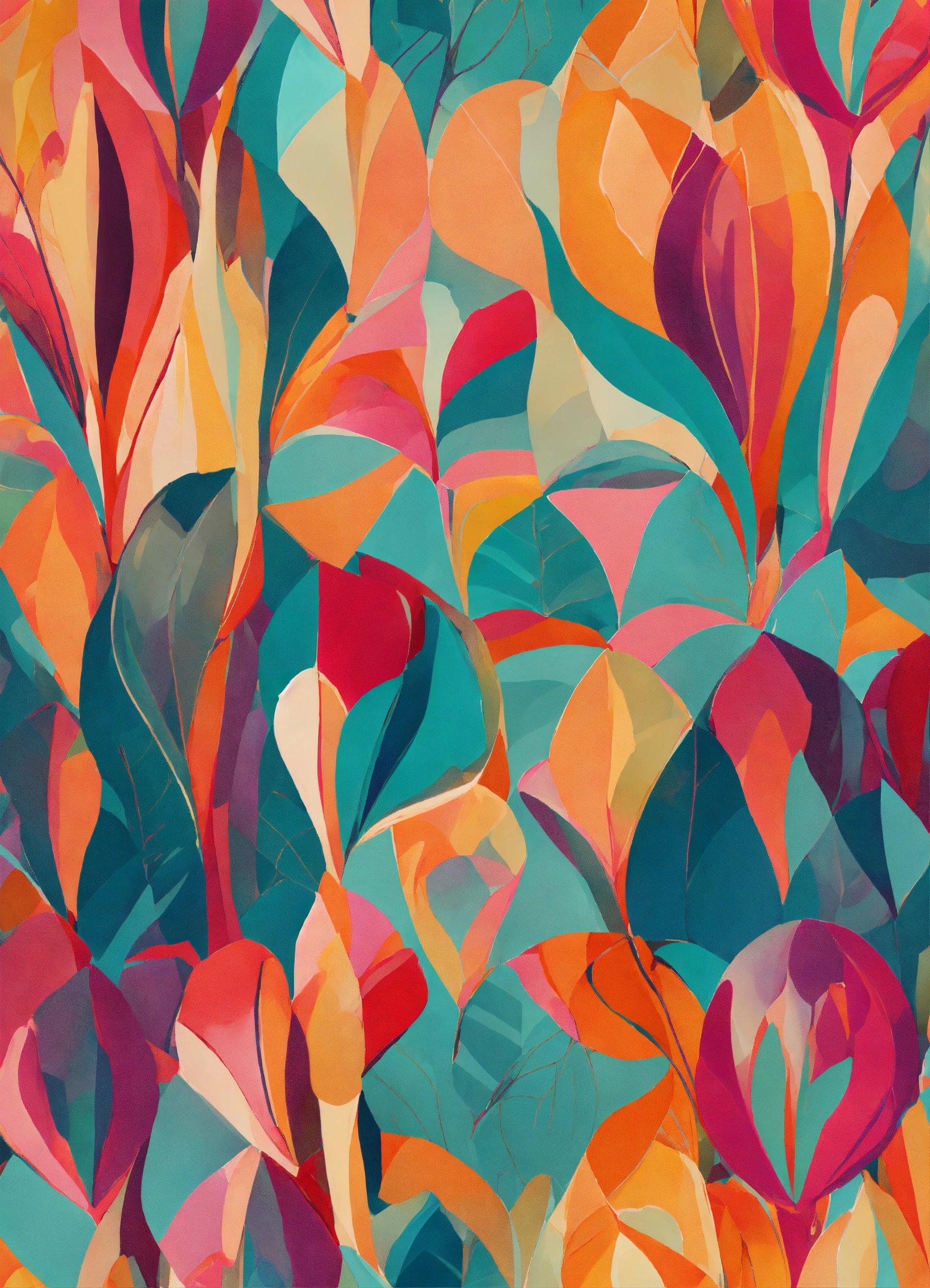 A Painting Of Many Different Colored Leaves