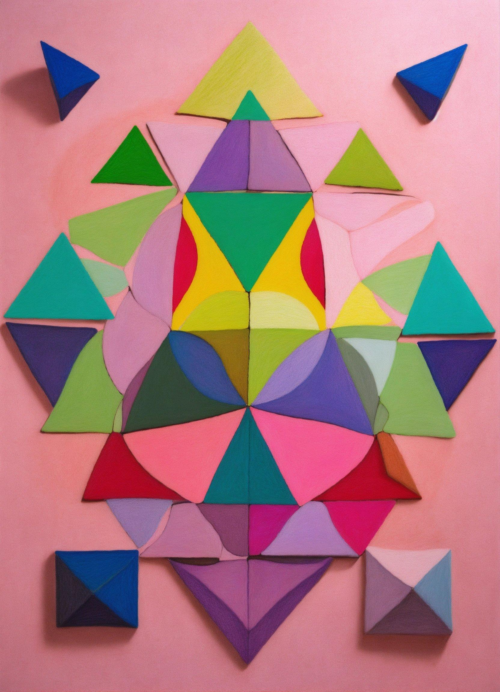 A Painting Of Many Different Colored Shapes On A Pink Background