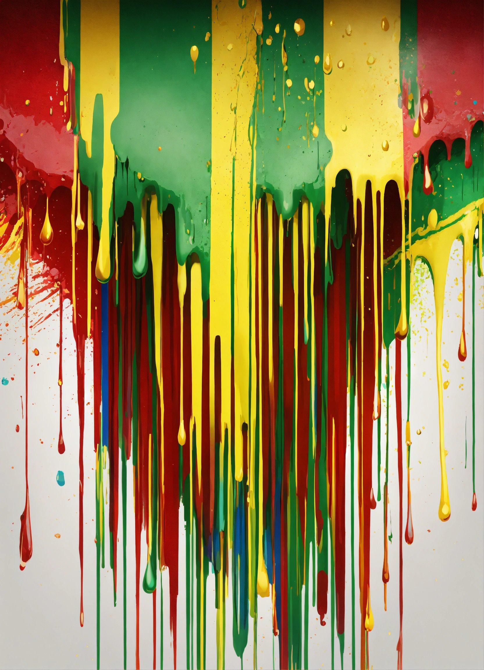 A Painting Of Multicolored Dripping Paint On A White Background