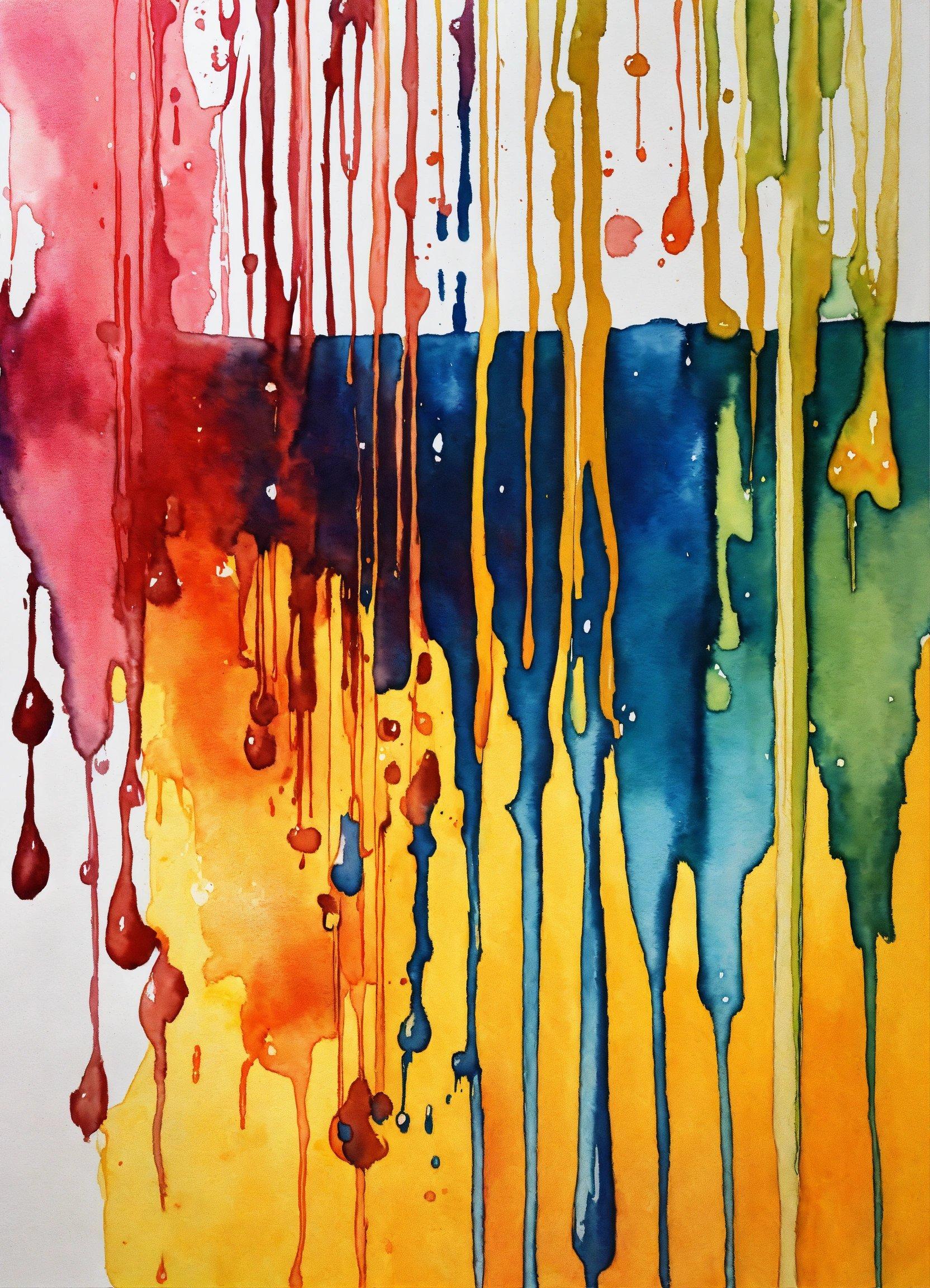 A Painting Of Multicolored Drips On A White Background