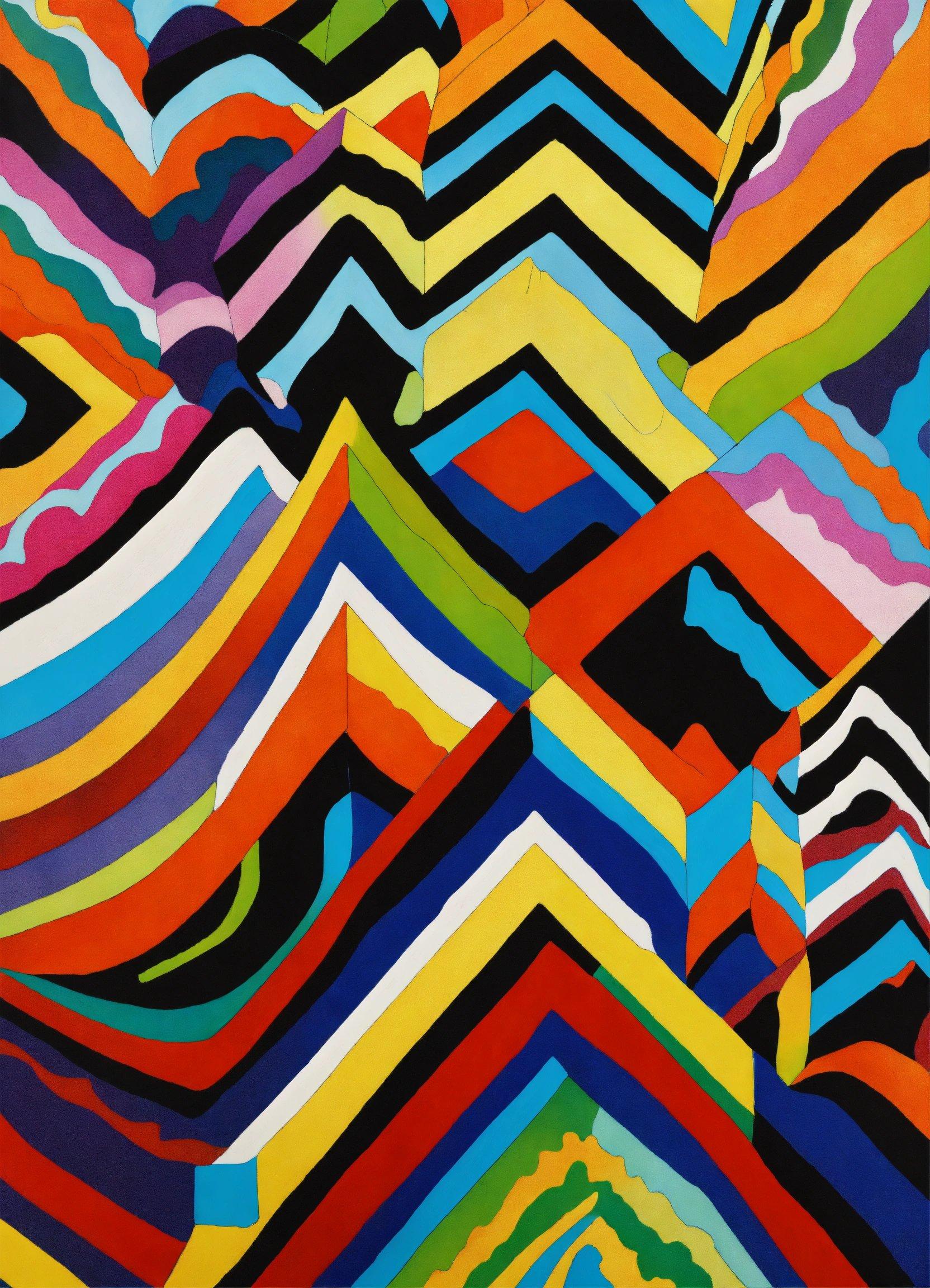 A Painting Of Multicolored Lines On A Black Background