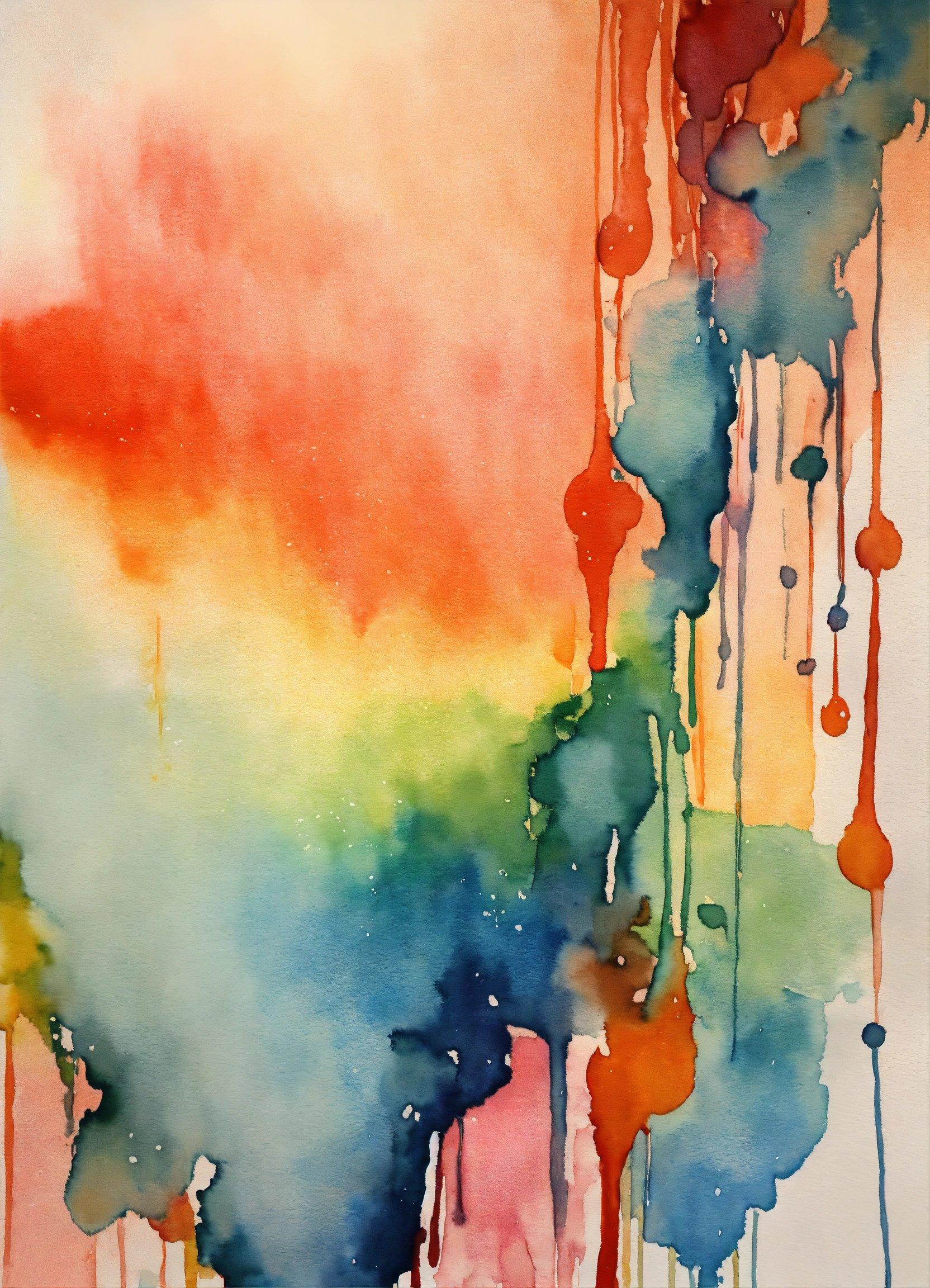 A Painting Of Multicolored Paint On A White Background