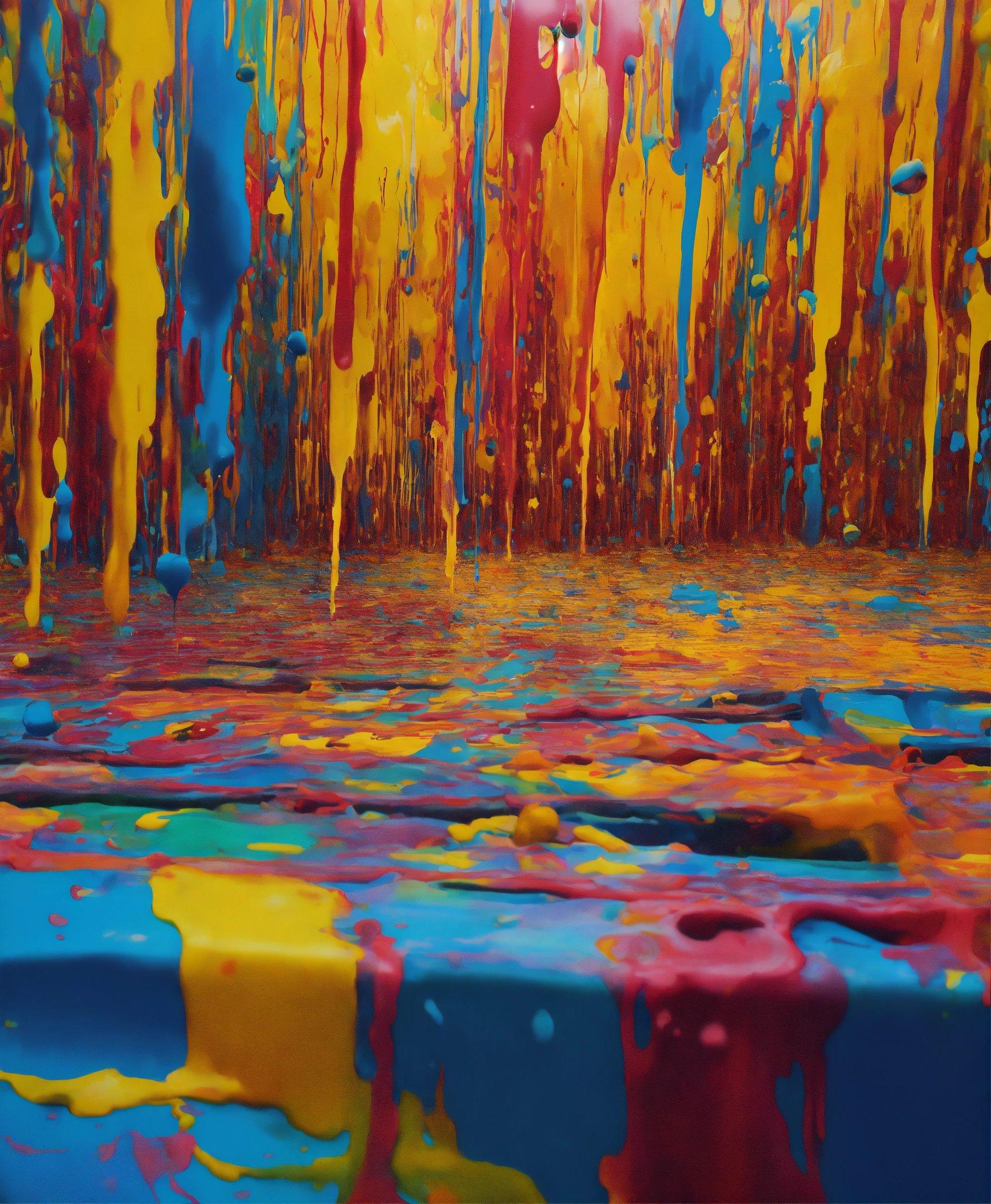 A Painting Of Multicolored Paint Splattered On A Surface