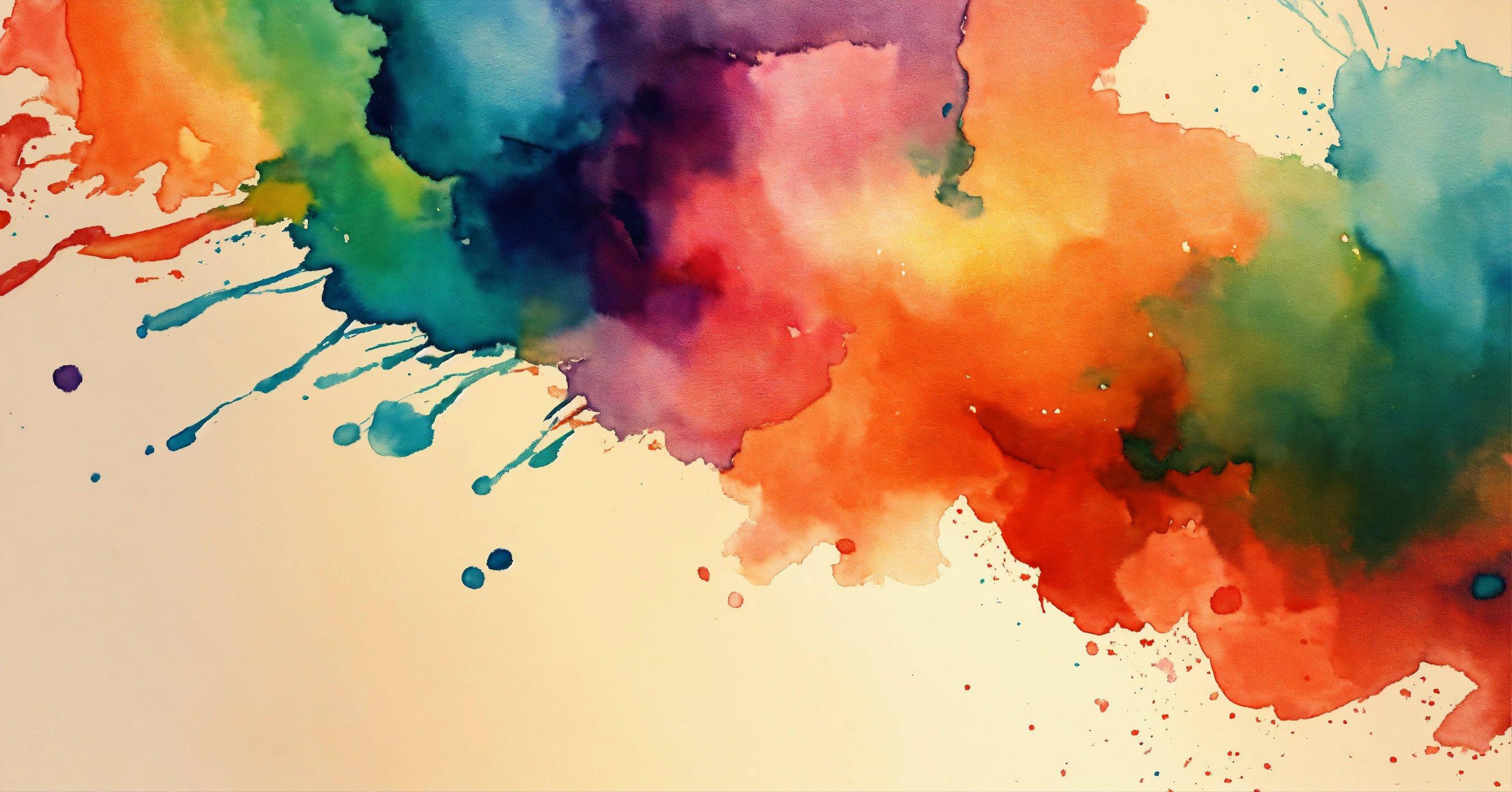 A Painting Of Multicolored Paint Splattered On A White Background