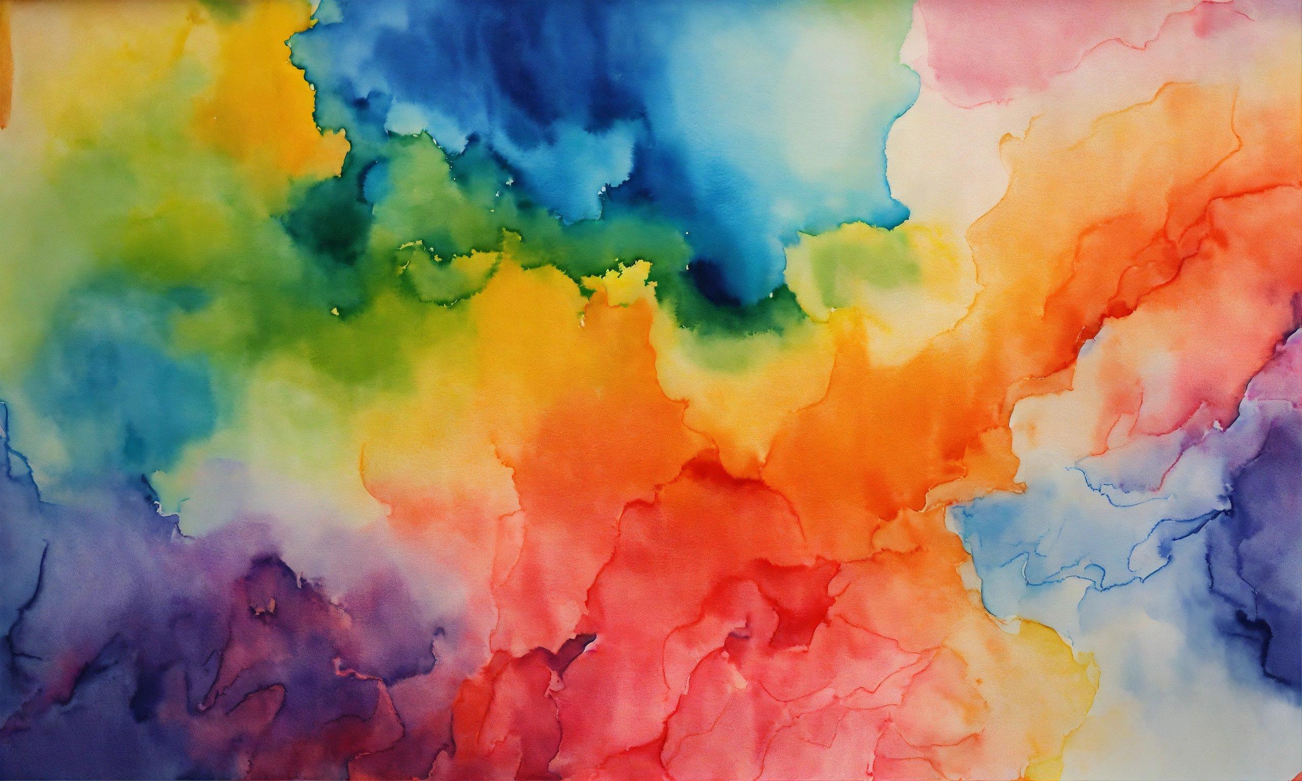 A Painting Of Multicolored Watercolors On A White Background