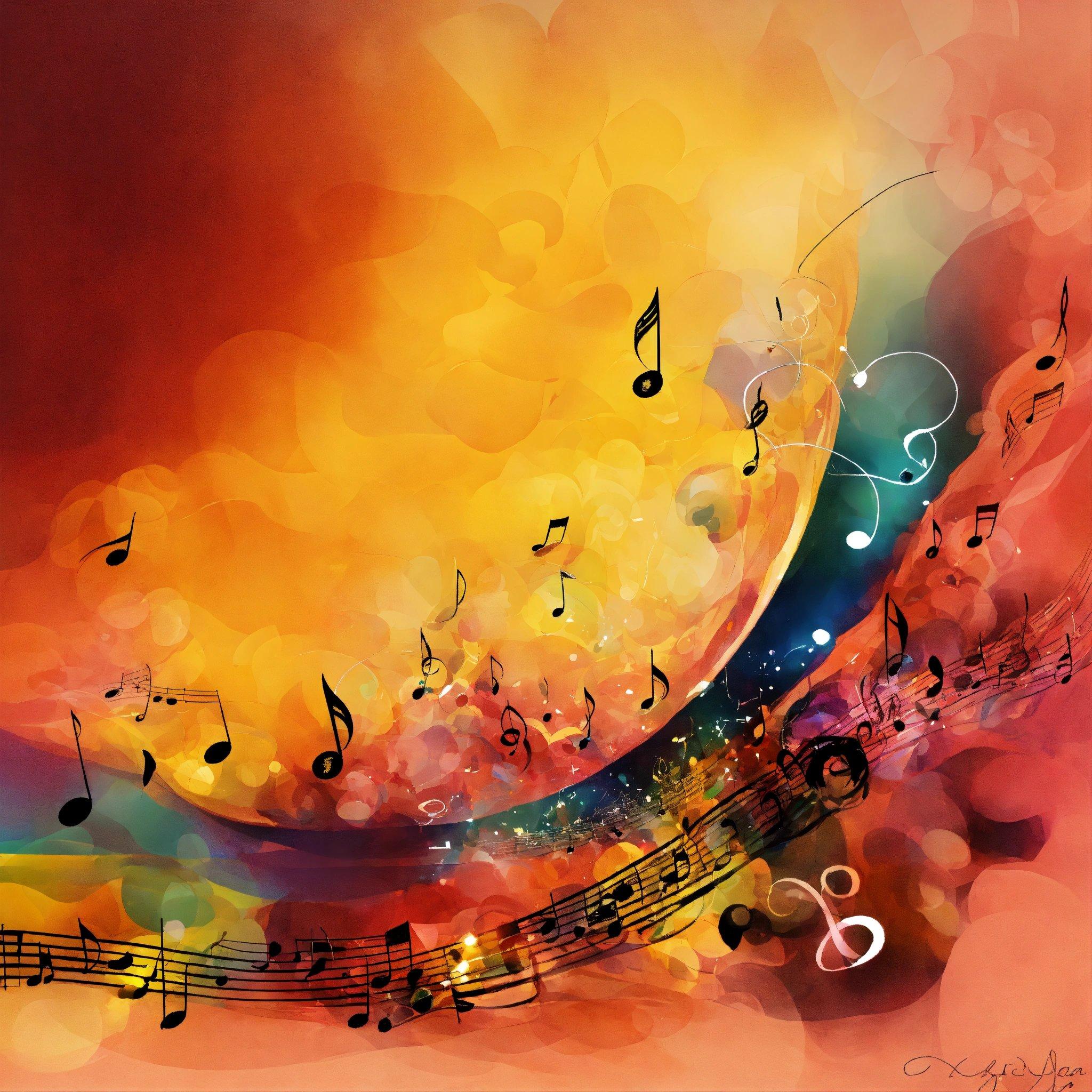 A Painting Of Musical Notes On A Colorful Background