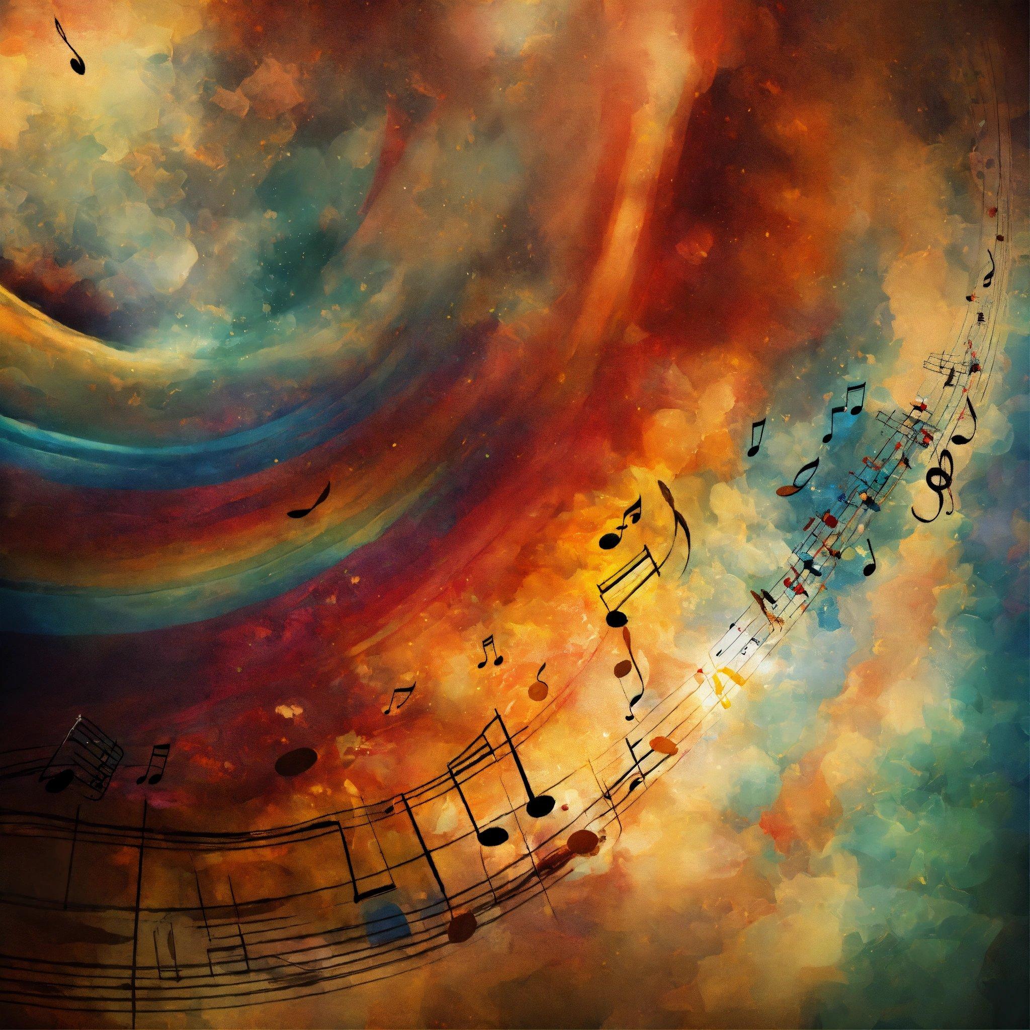 A Painting Of Musical Notes With A Colorful Background