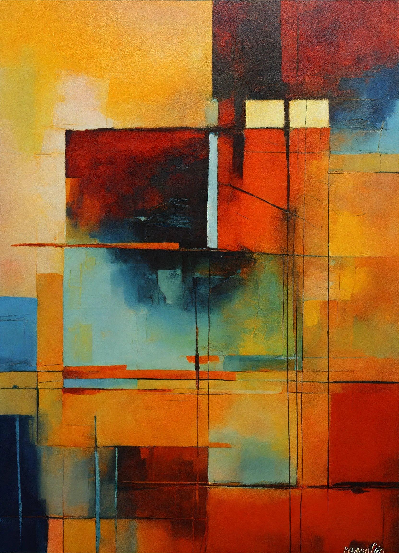 A Painting Of Orange And Blue Squares