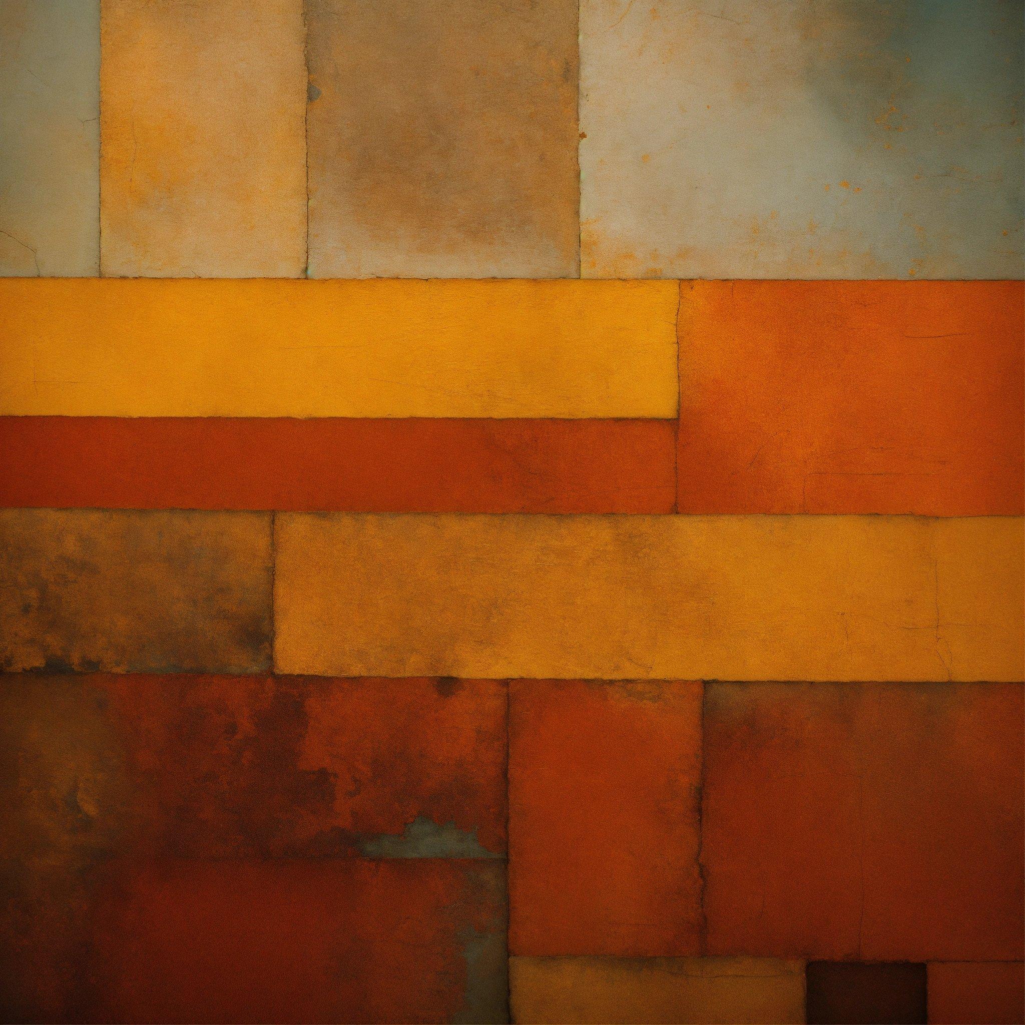 A Painting Of Orange And Yellow Squares On A Wall