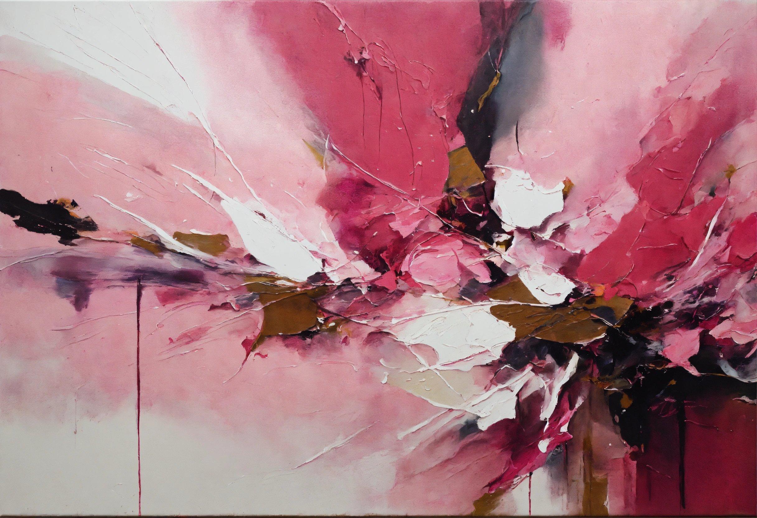 A Painting Of Pink And White Flowers On A Wall