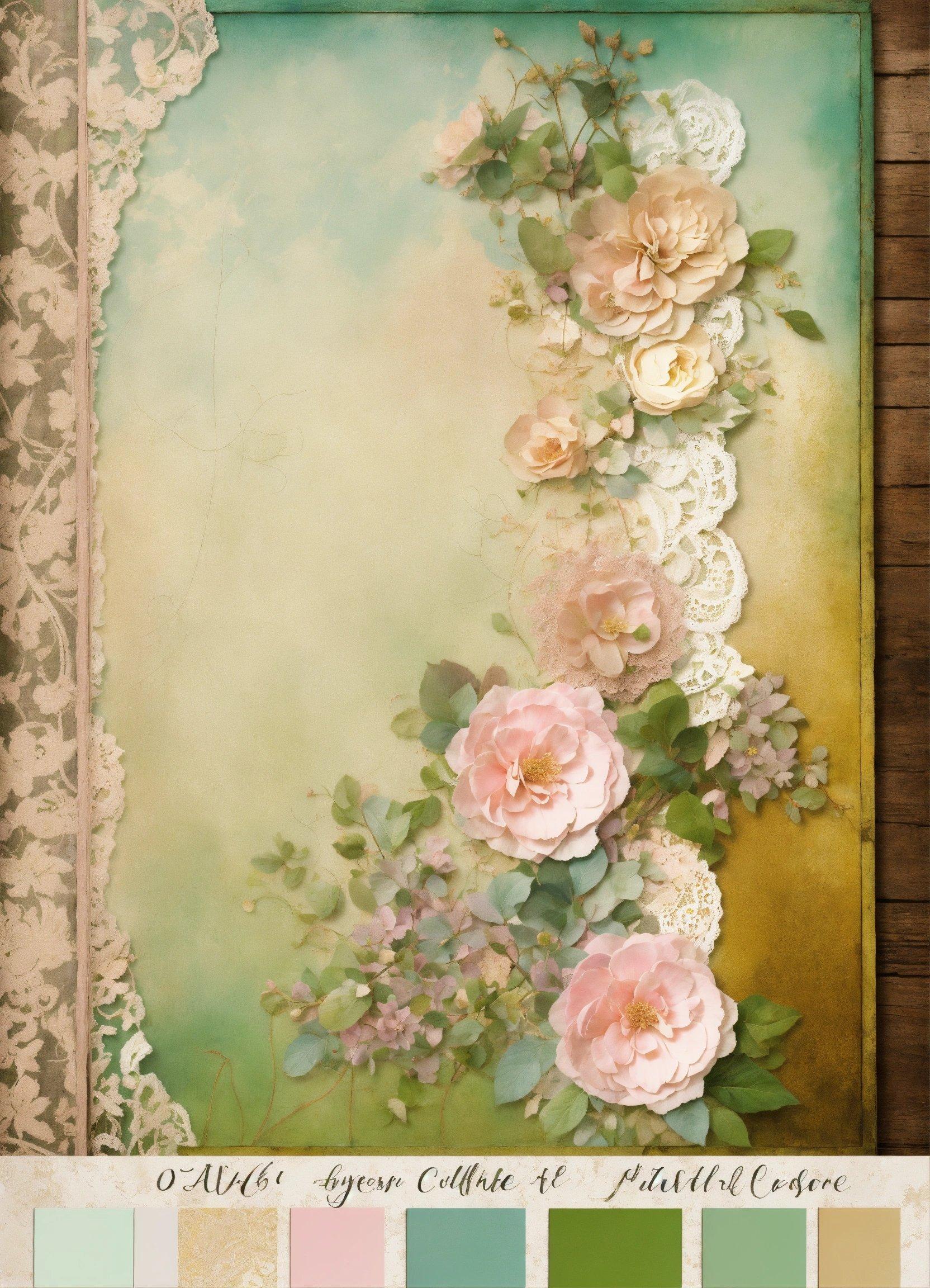 A Painting Of Pink Flowers On A Green Background