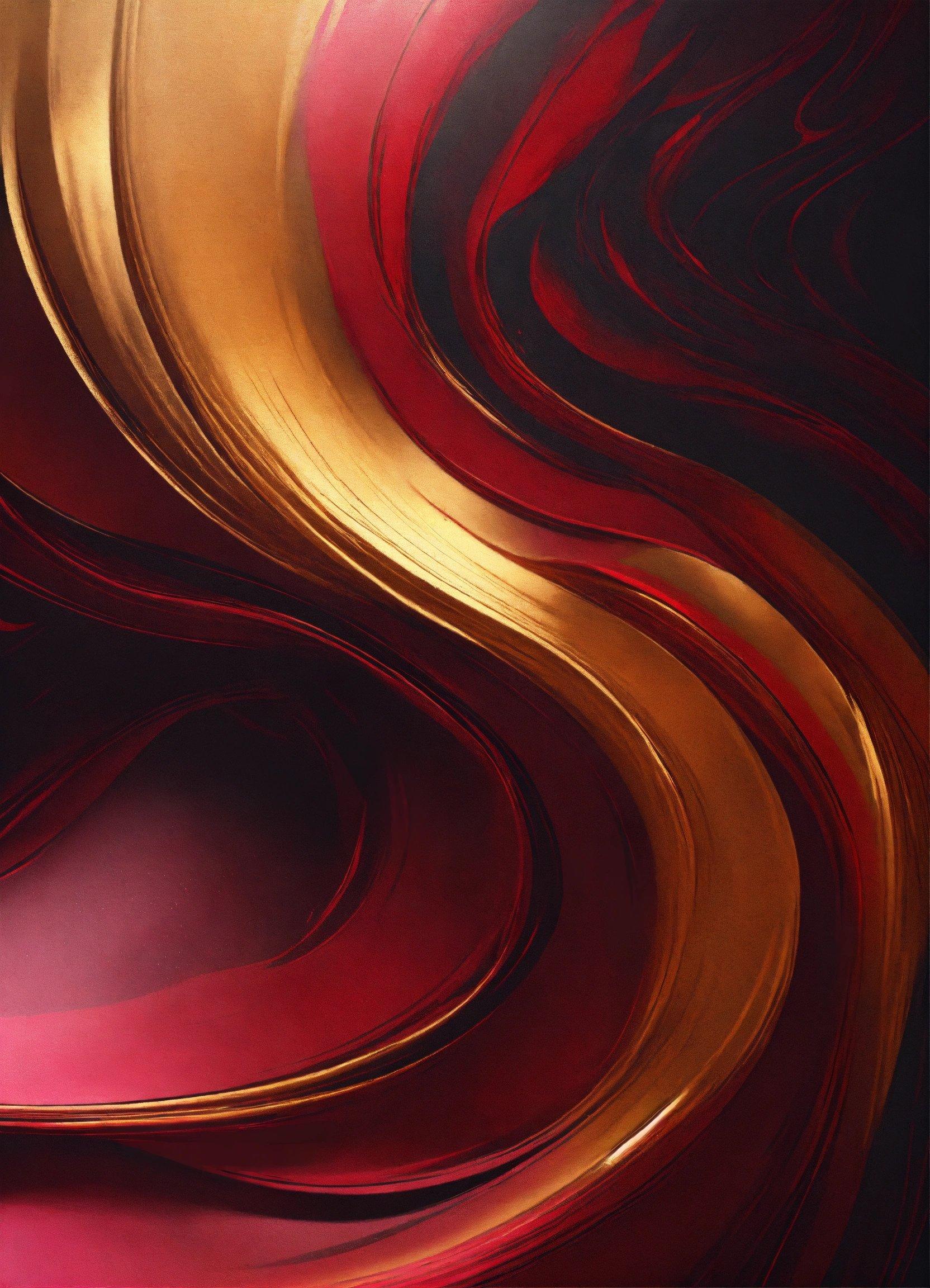 A Painting Of Red And Gold Curves