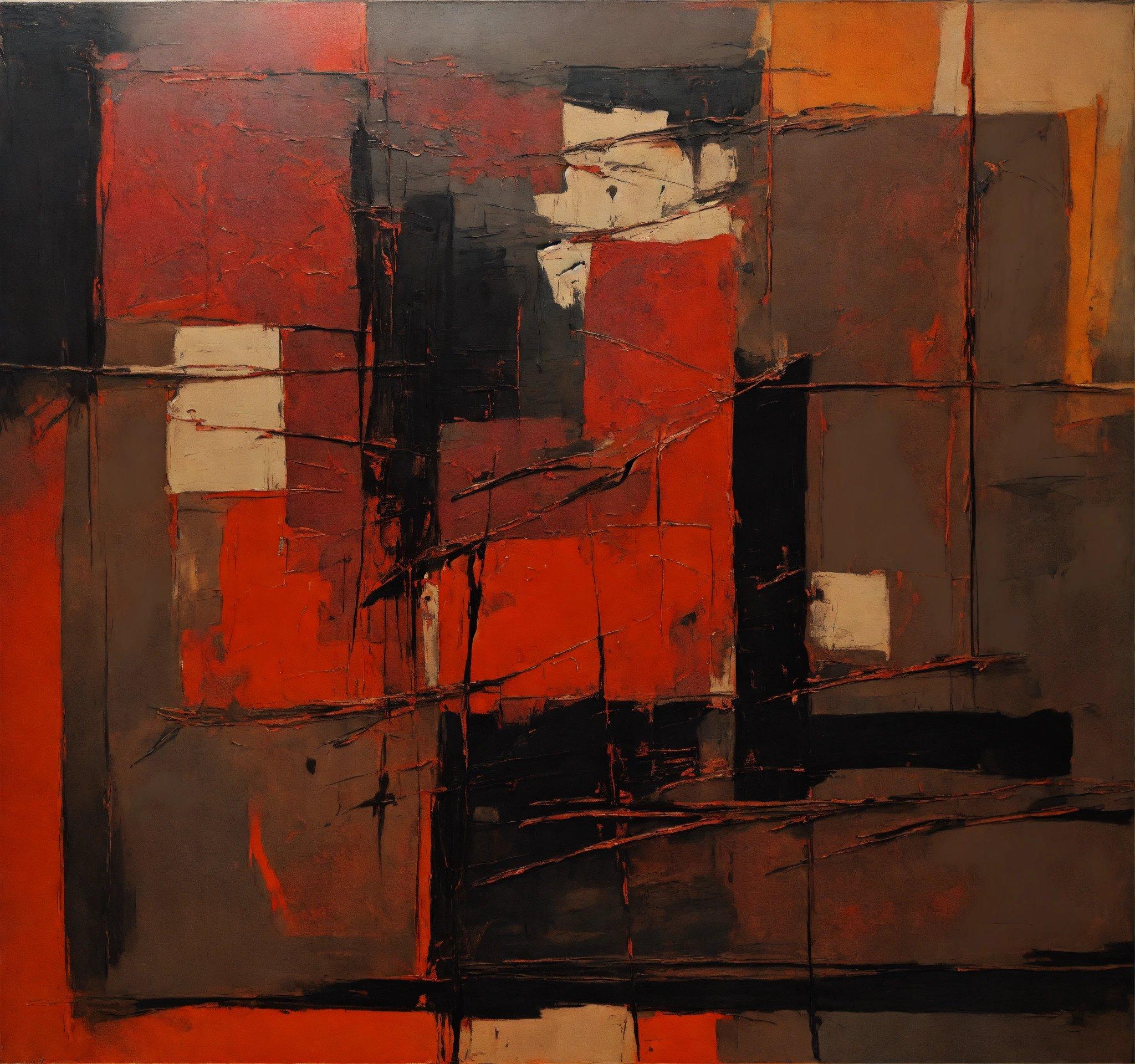 A Painting Of Red, Black, And White Squares