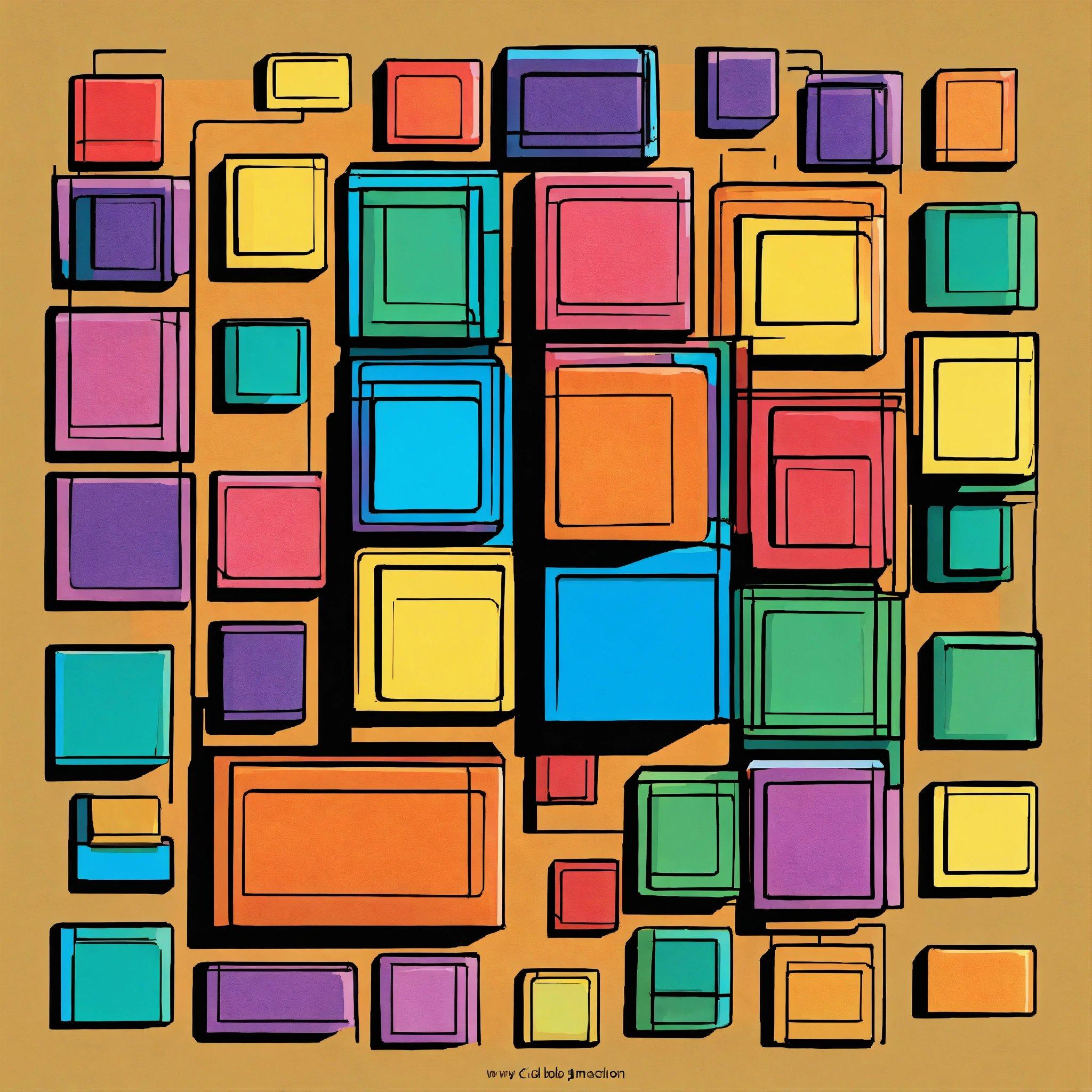 A Painting Of Squares And Rectangles On A Yellow Background