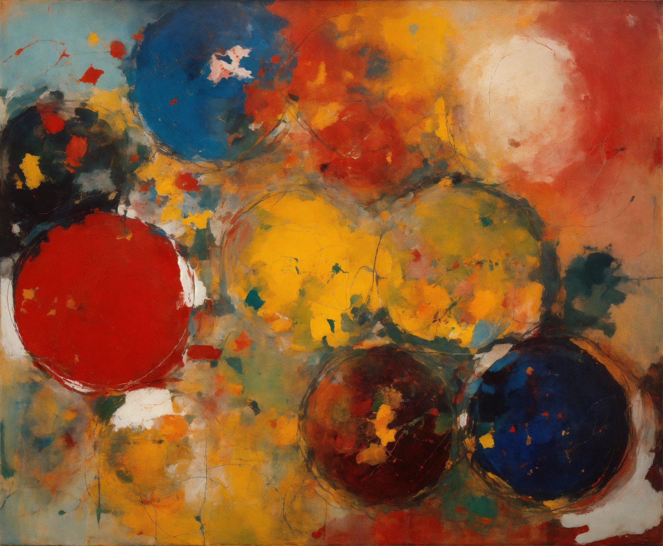 A Painting Of Three Different Colored Balls