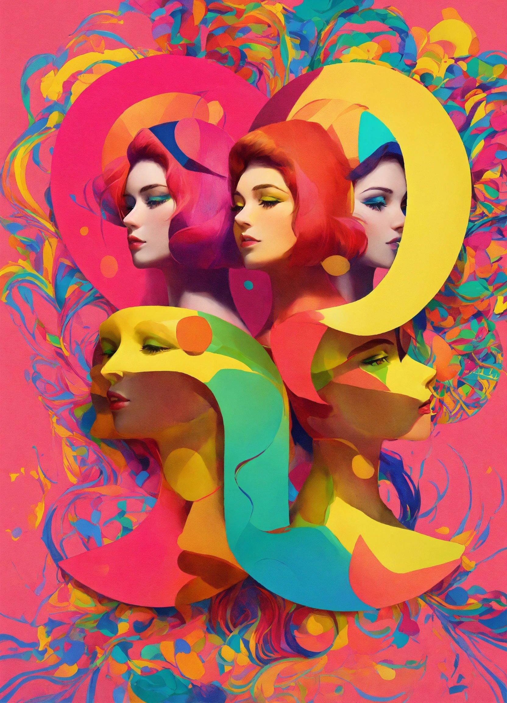 A Painting Of Three Women With Colorful Shapes