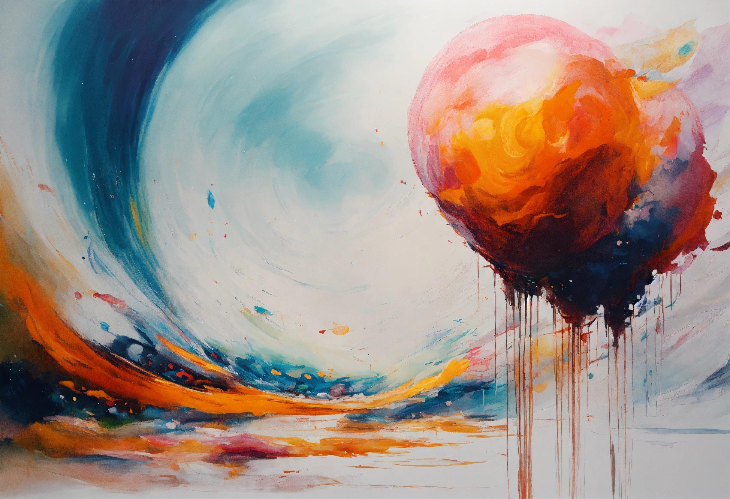 A Painting Of Two Balloons Floating In The Air