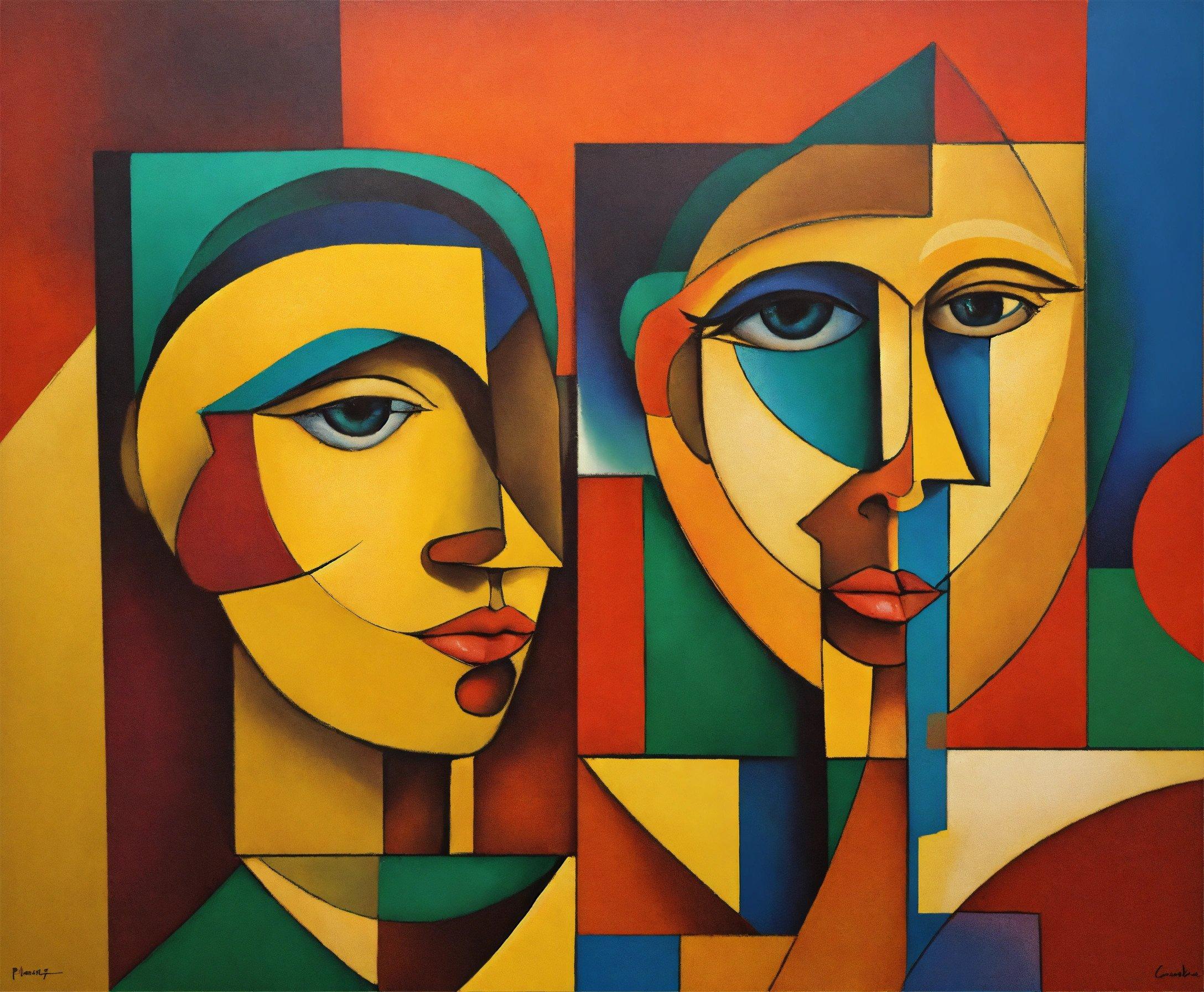 A Painting Of Two Faces With Different Colors