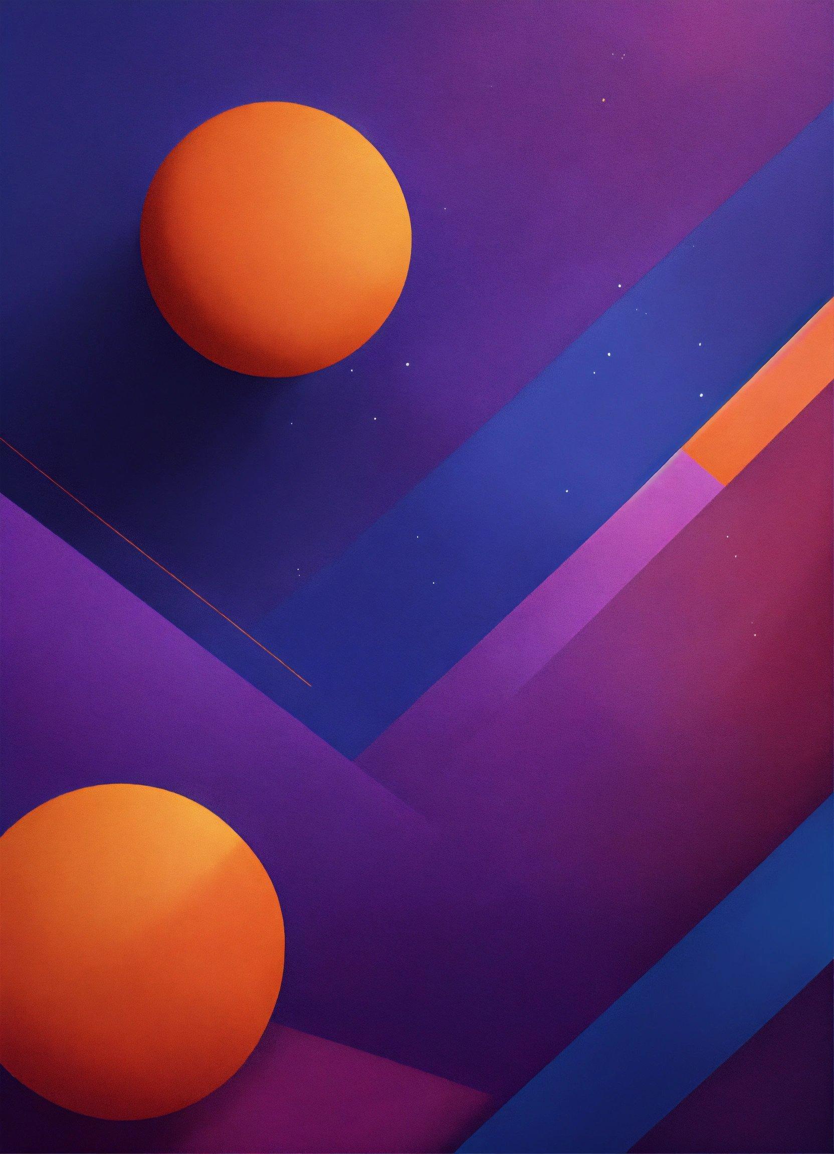 A Painting Of Two Oranges On A Purple Background