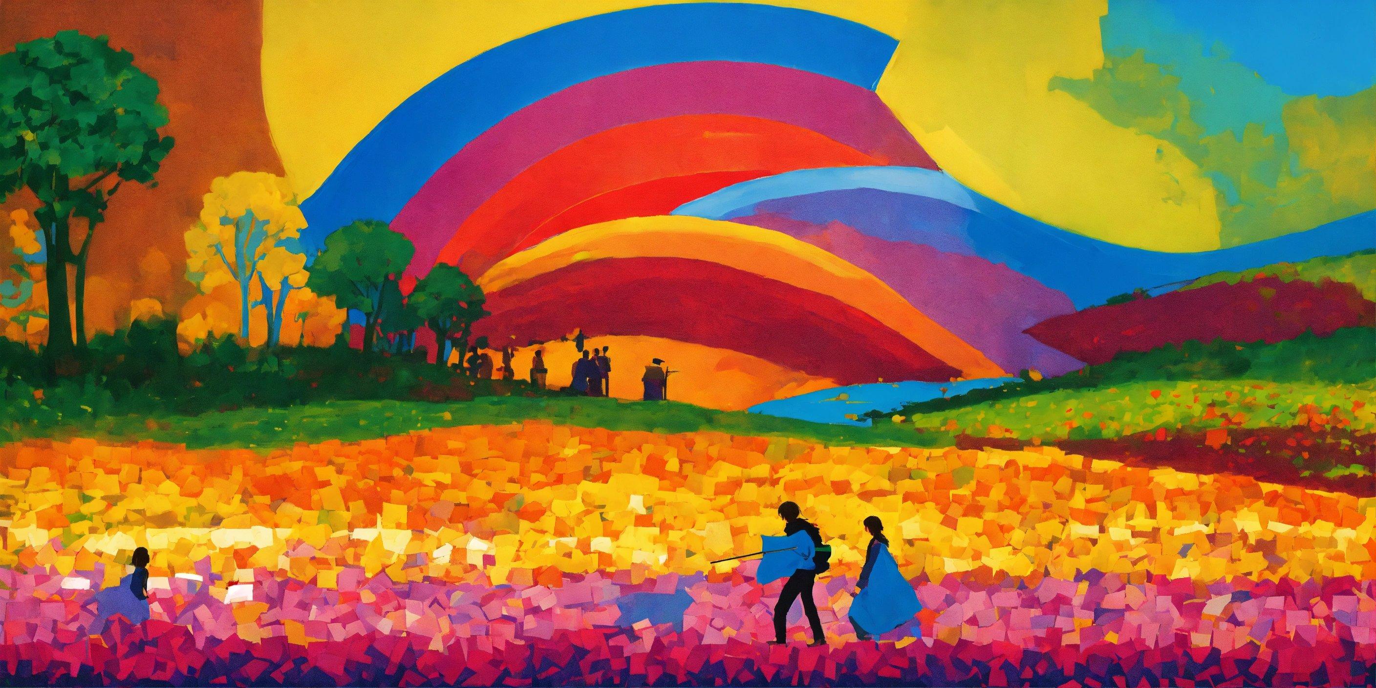 A Painting Of Two People Holding Surfboards In A Field