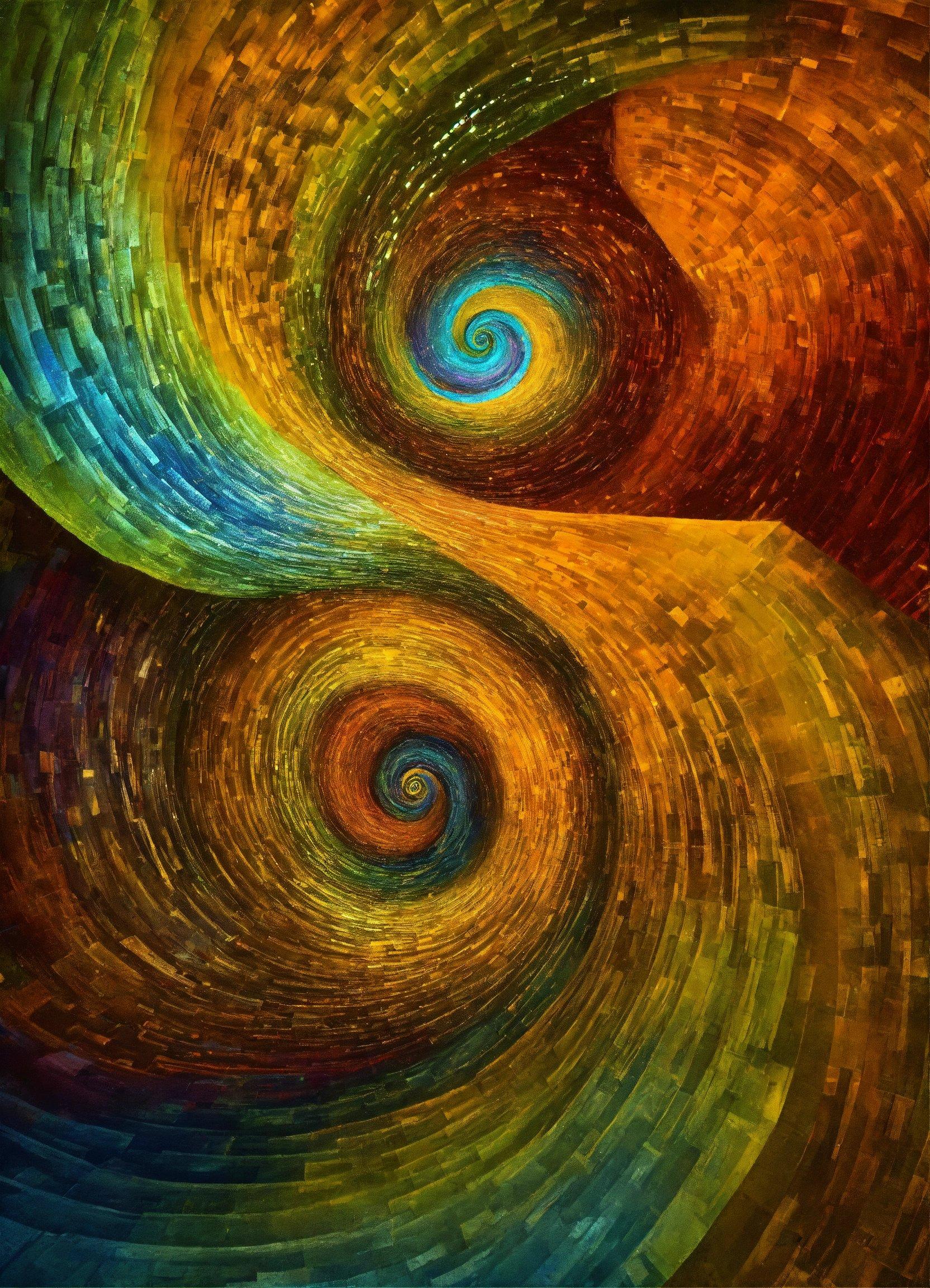 A Painting Of Two Spirals In Different Colors