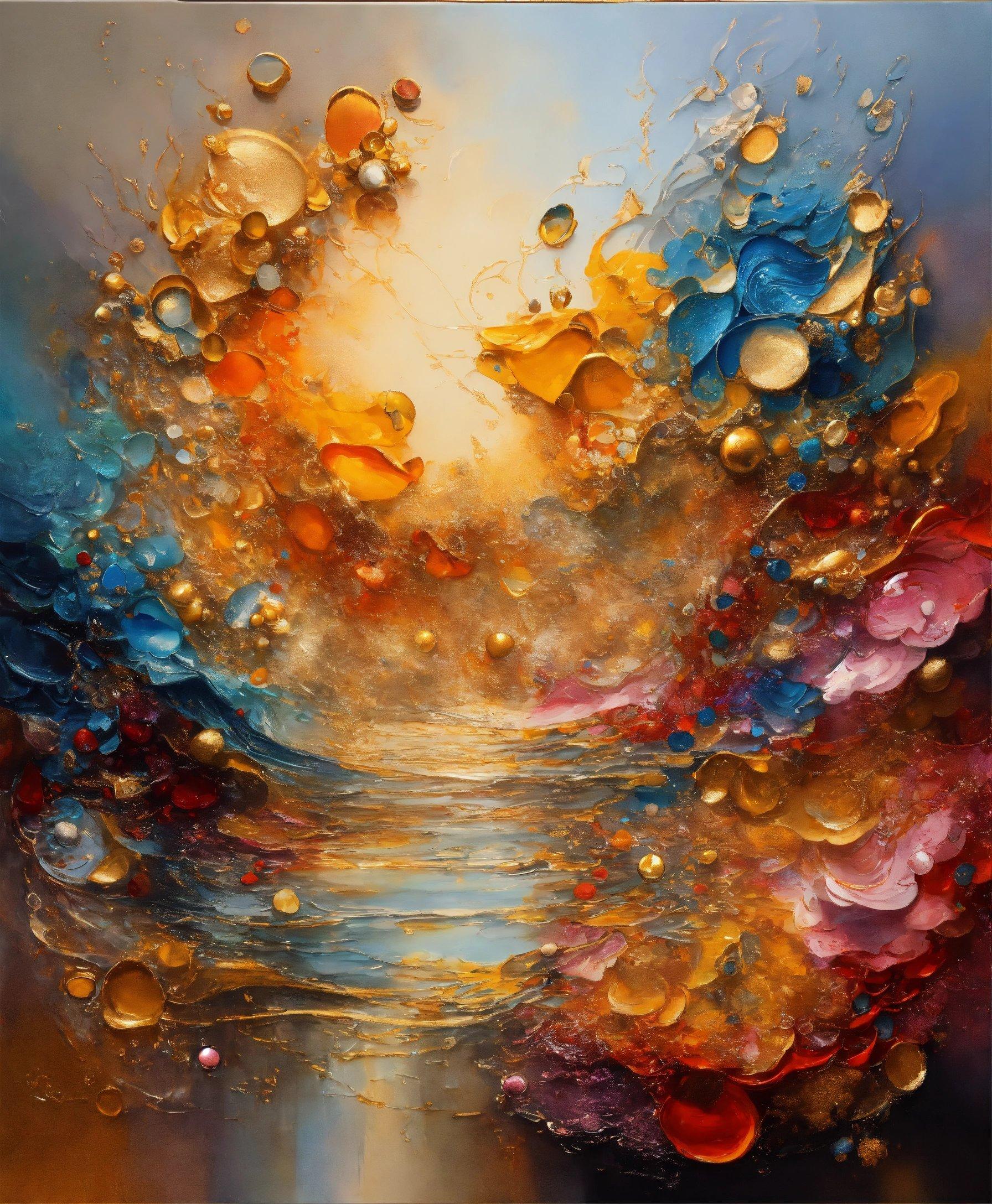 A Painting Of Water And Bubbles On A Canvas