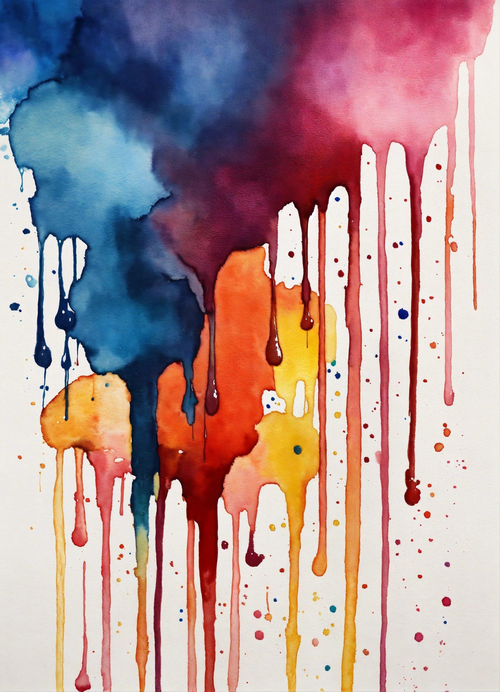 A Painting Of Watercolor Drips On A White Background