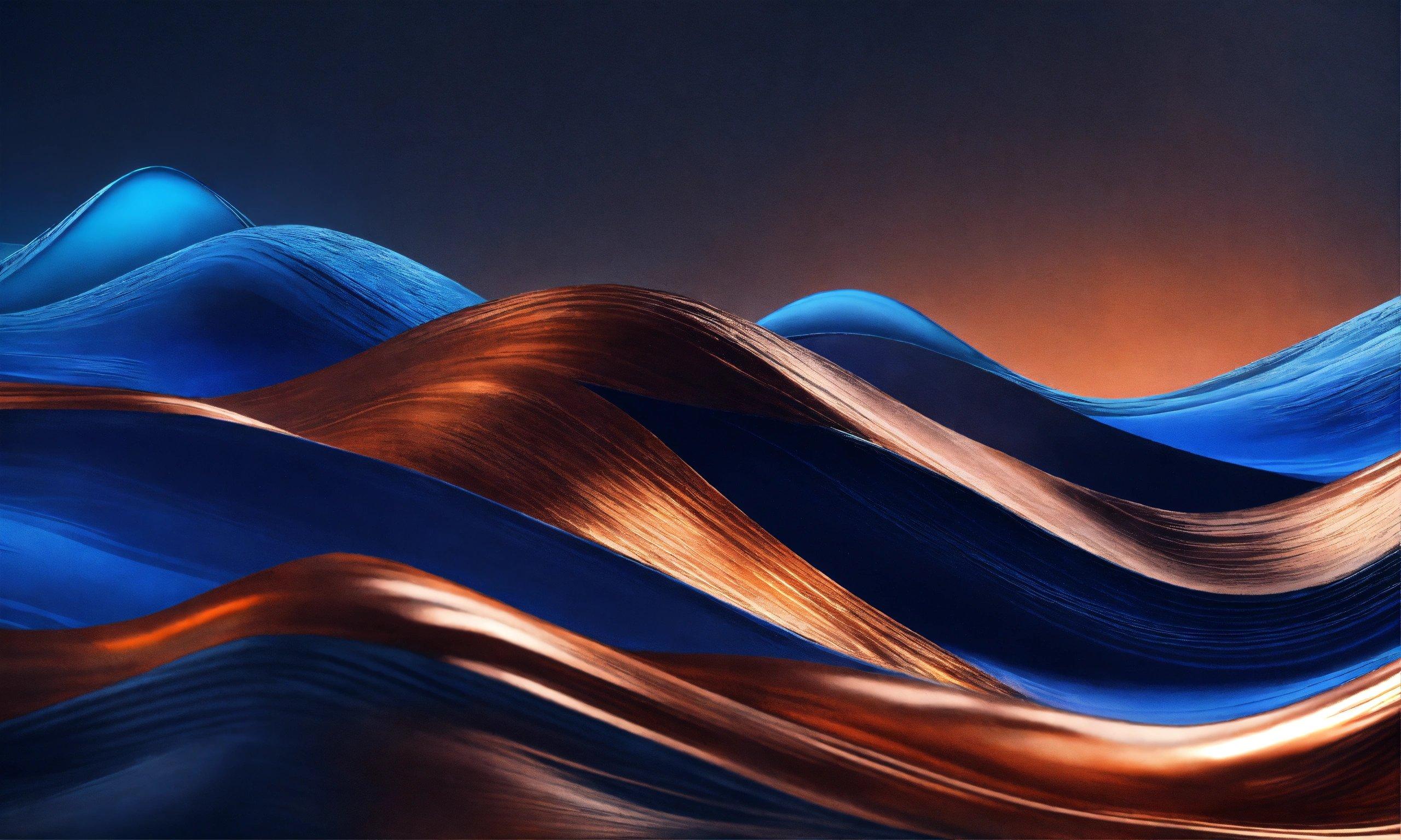 A Painting Of Wavy Blue And Gold Lines