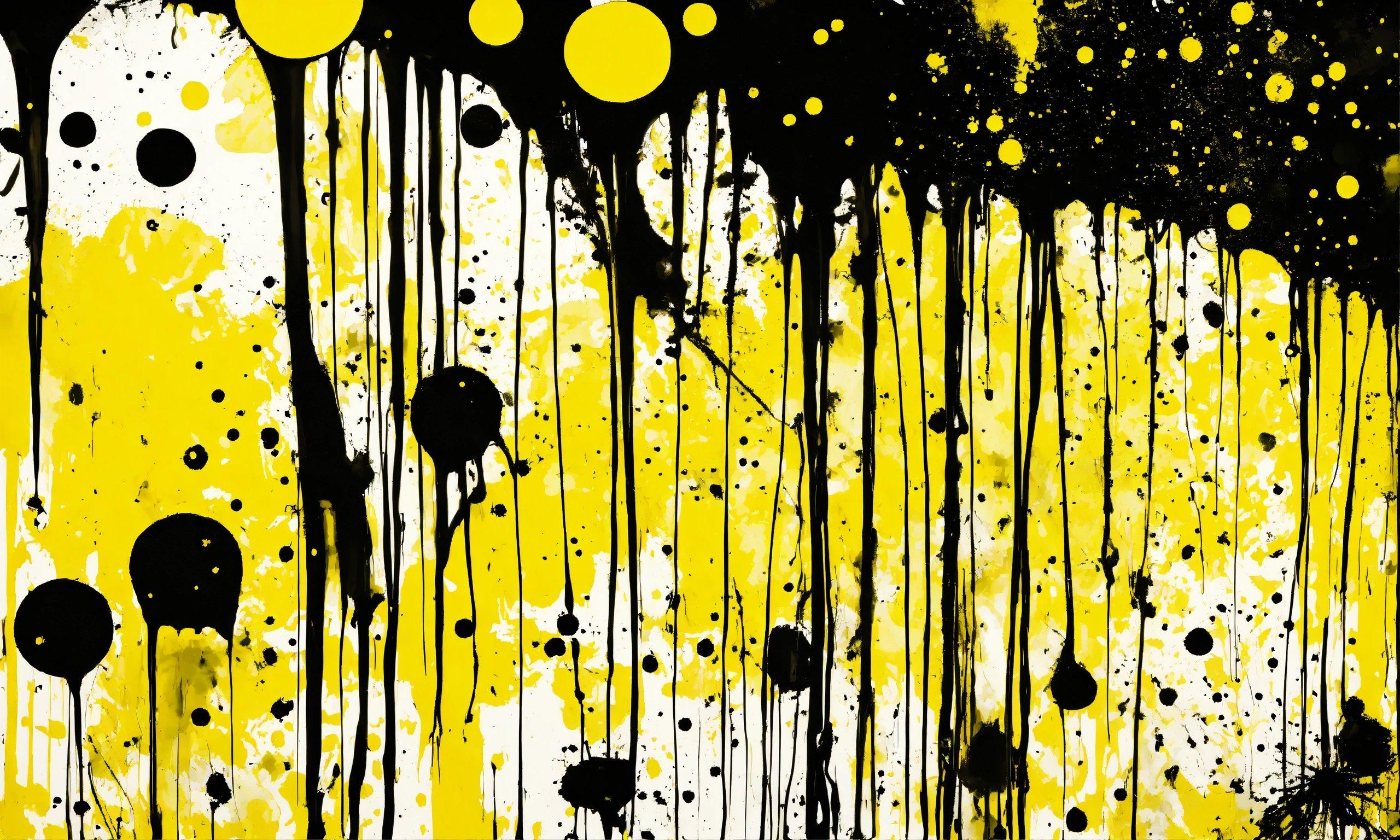 A Painting Of Yellow And Black Paint Splattered On A Wall