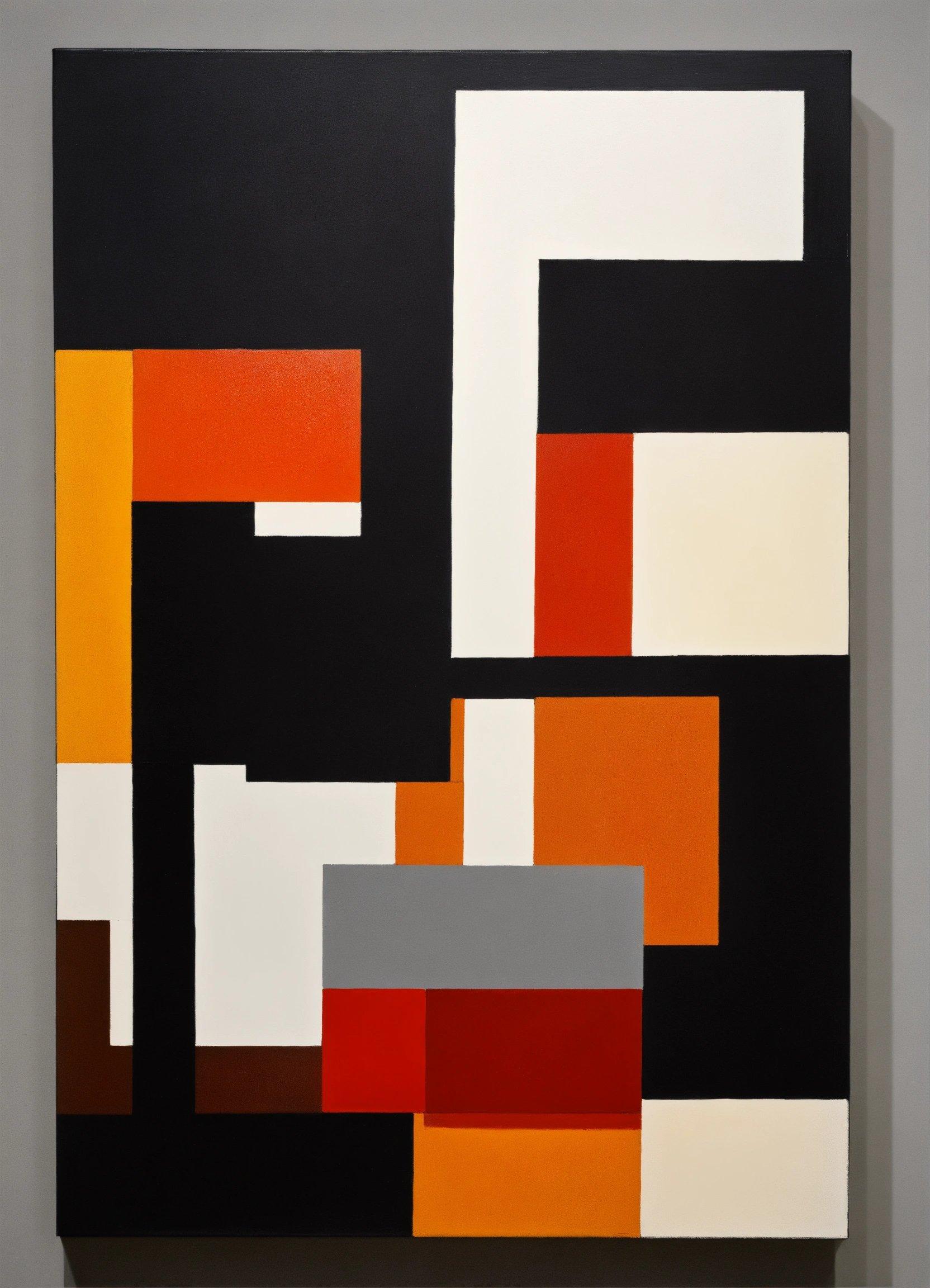 A Painting With A Black Background And Orange And White Squares