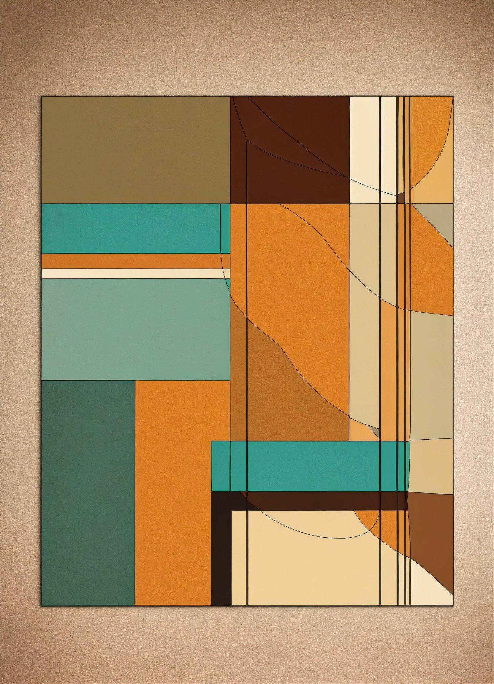 A Painting With A Brown, Blue, And Orange Design