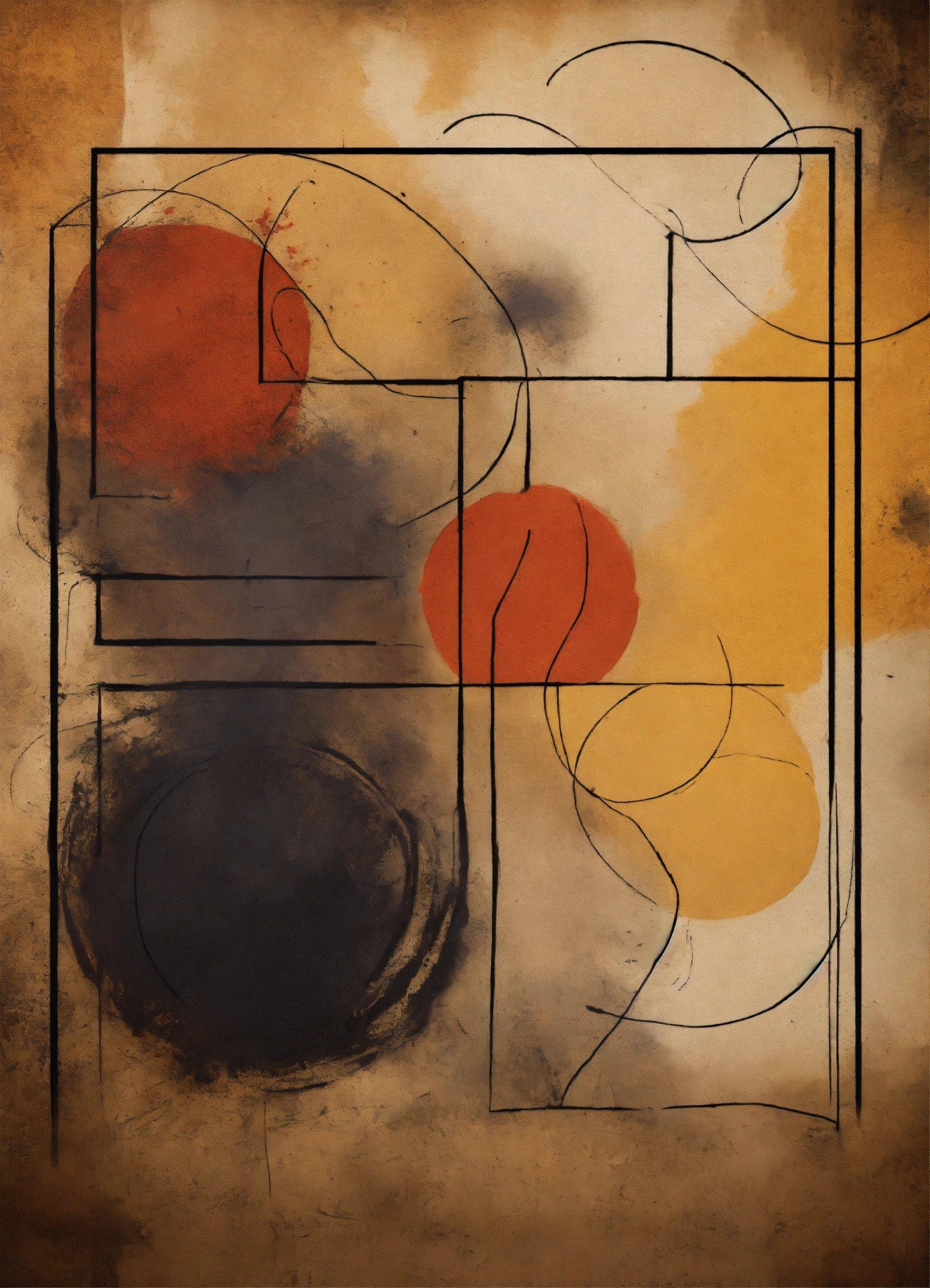 A Painting With A Brown, Yellow, And Red Design