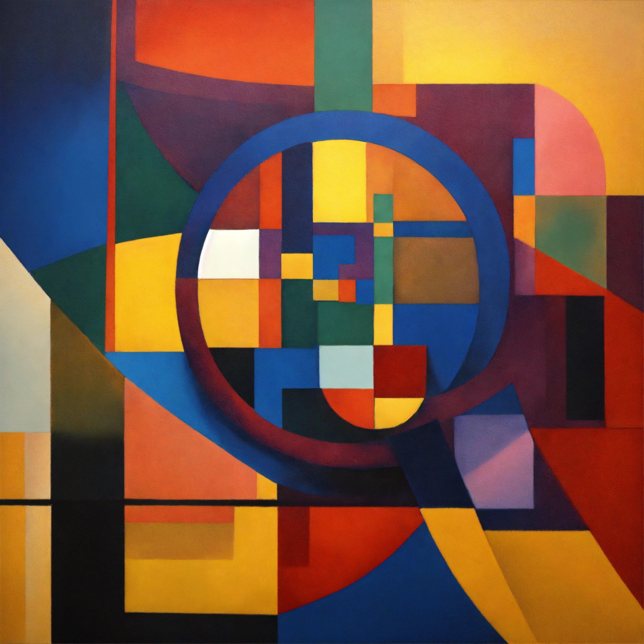 A Painting With A Circle And Squares On It