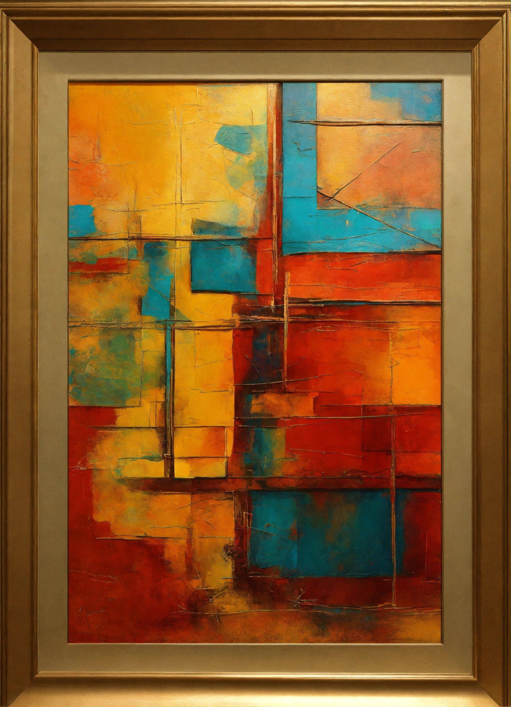 A Painting With A Gold Frame And A Red, Yellow And Blue Painting