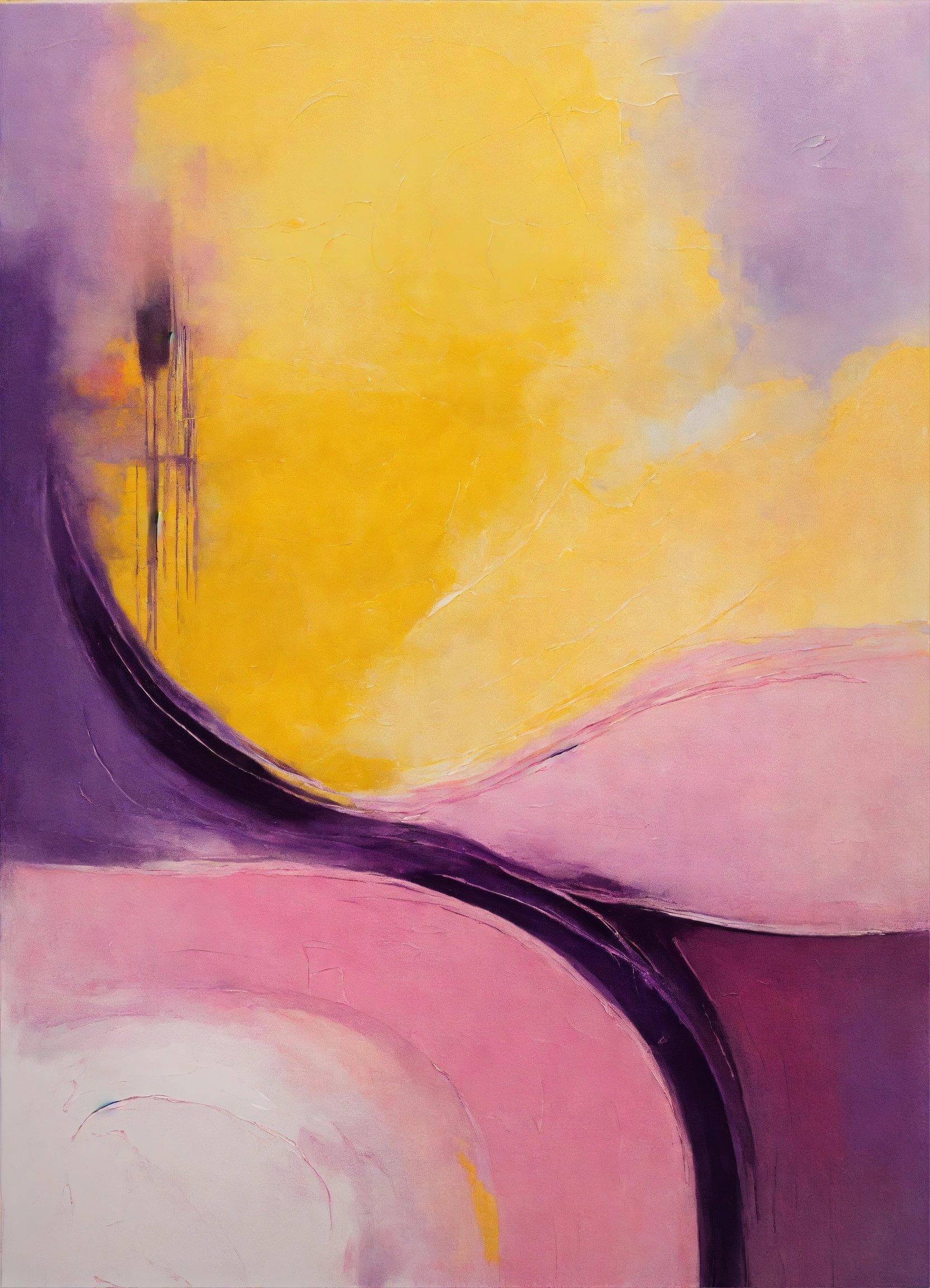 A Painting With A Yellow And Purple Background