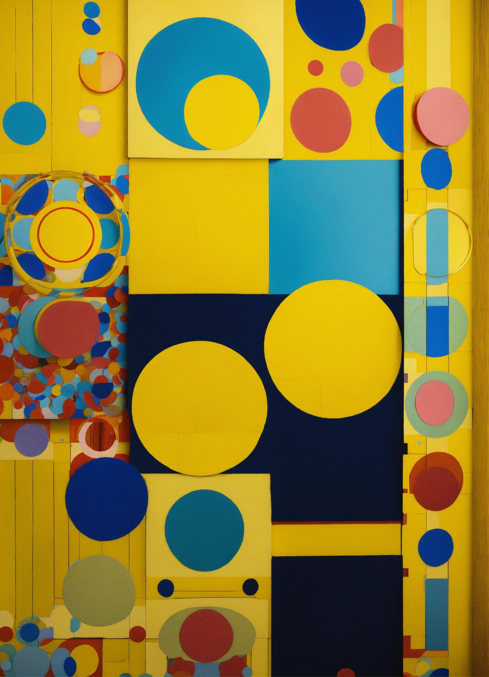 A Painting With Circles And Circles On A Yellow Background