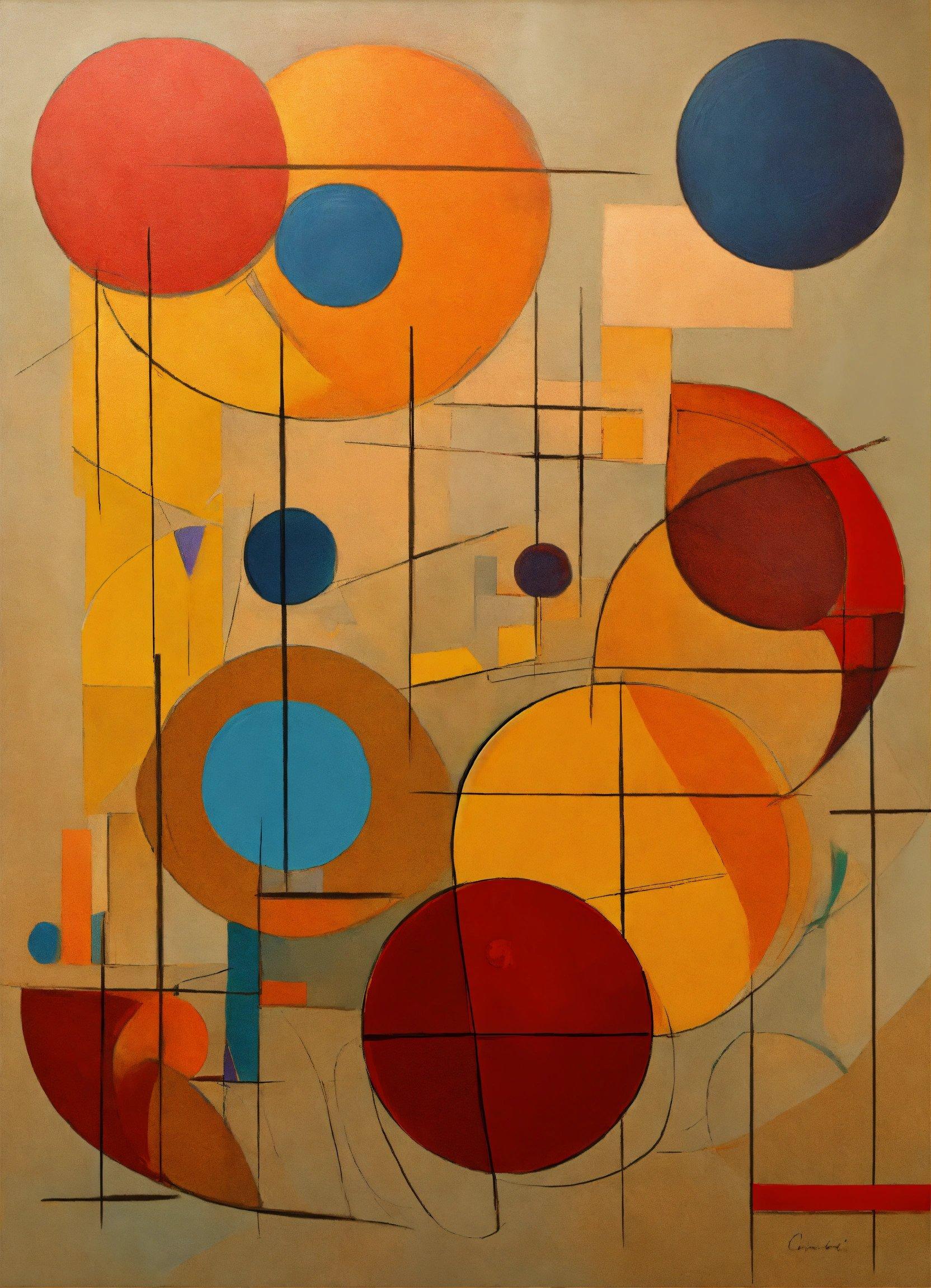 A Painting With Circles And Squares On It