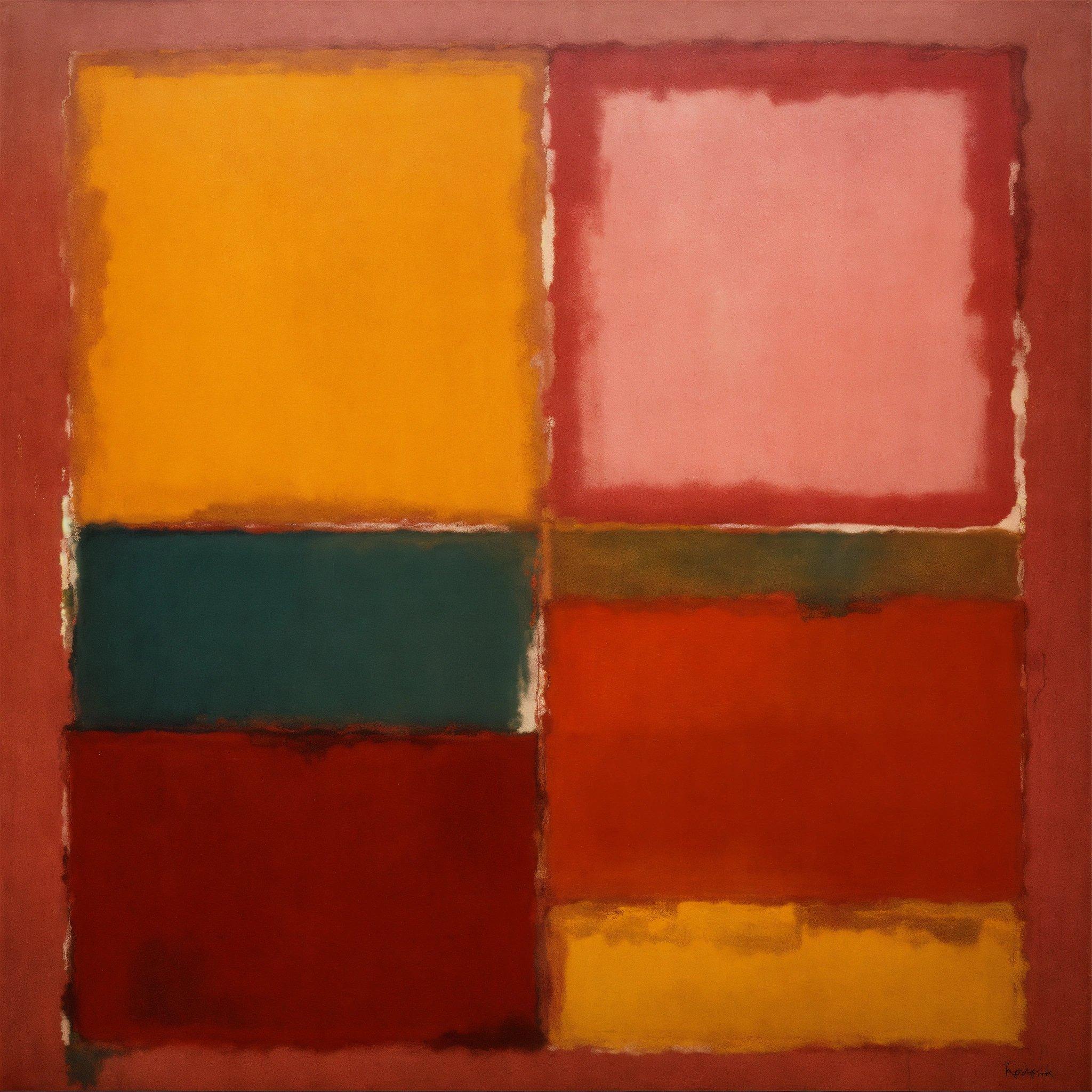 A Painting With Different Colors Of Red, Yellow, And Green