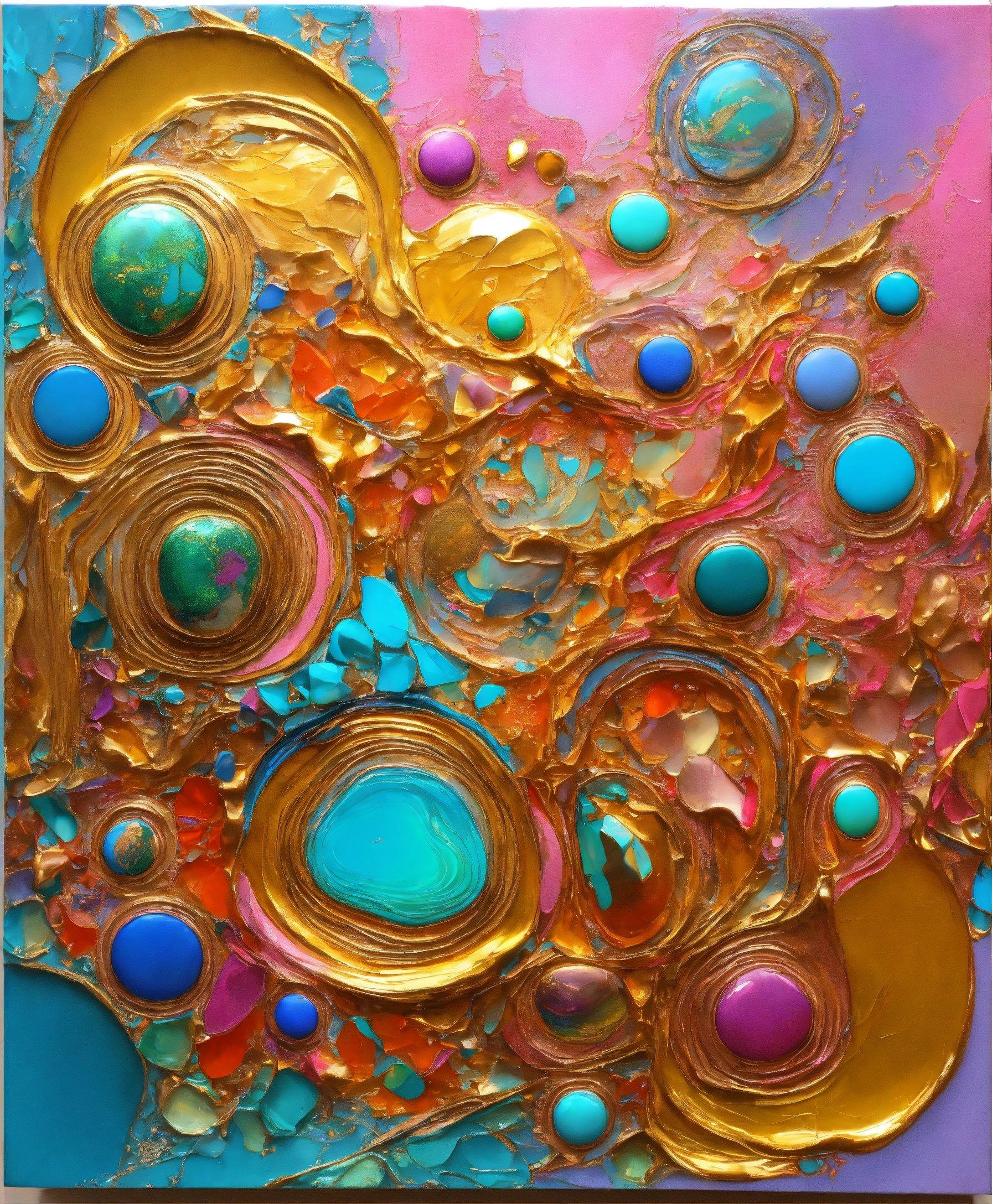 A Painting With Gold And Blue Circles On It