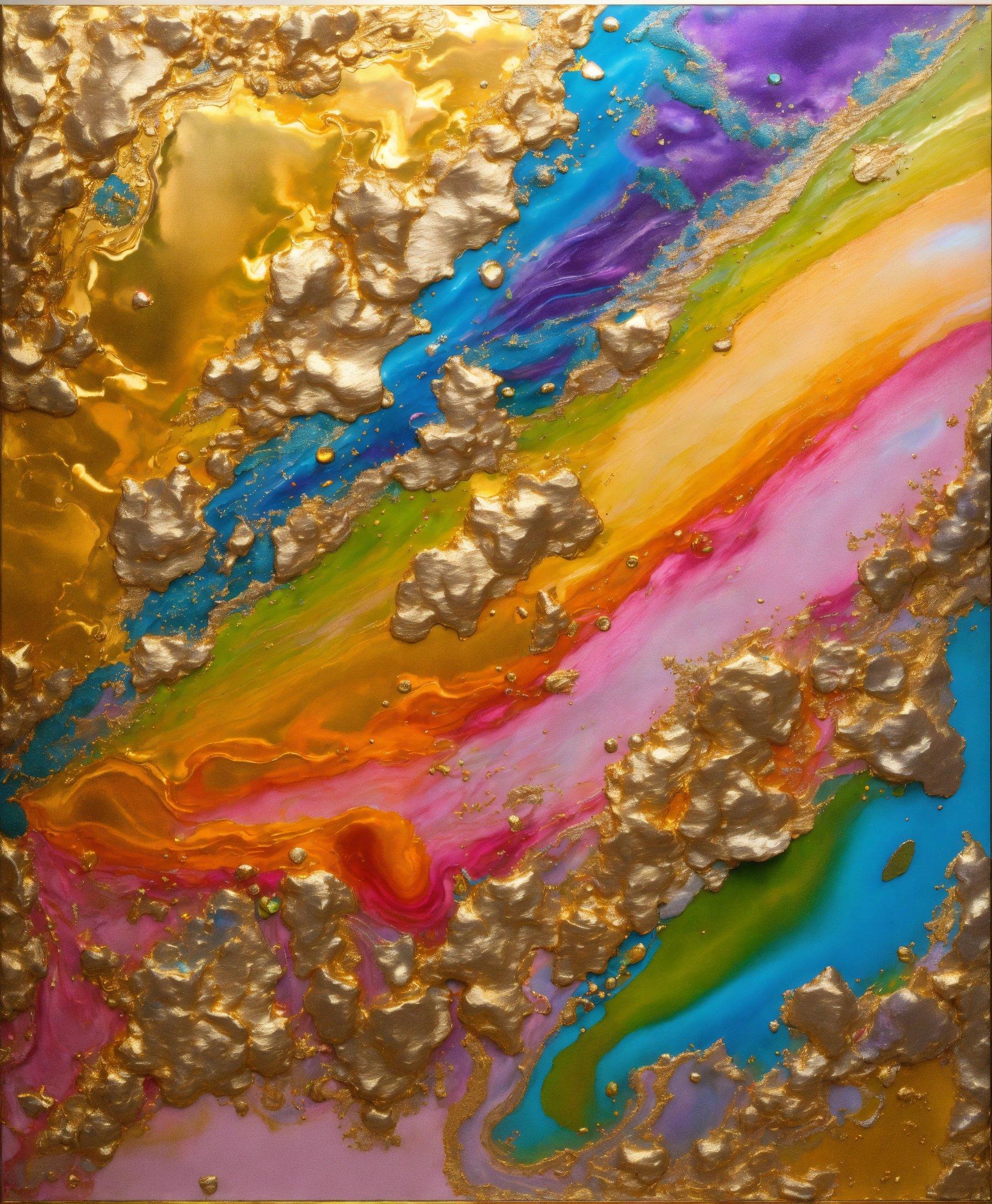 A Painting With Gold Leafy Paint On It