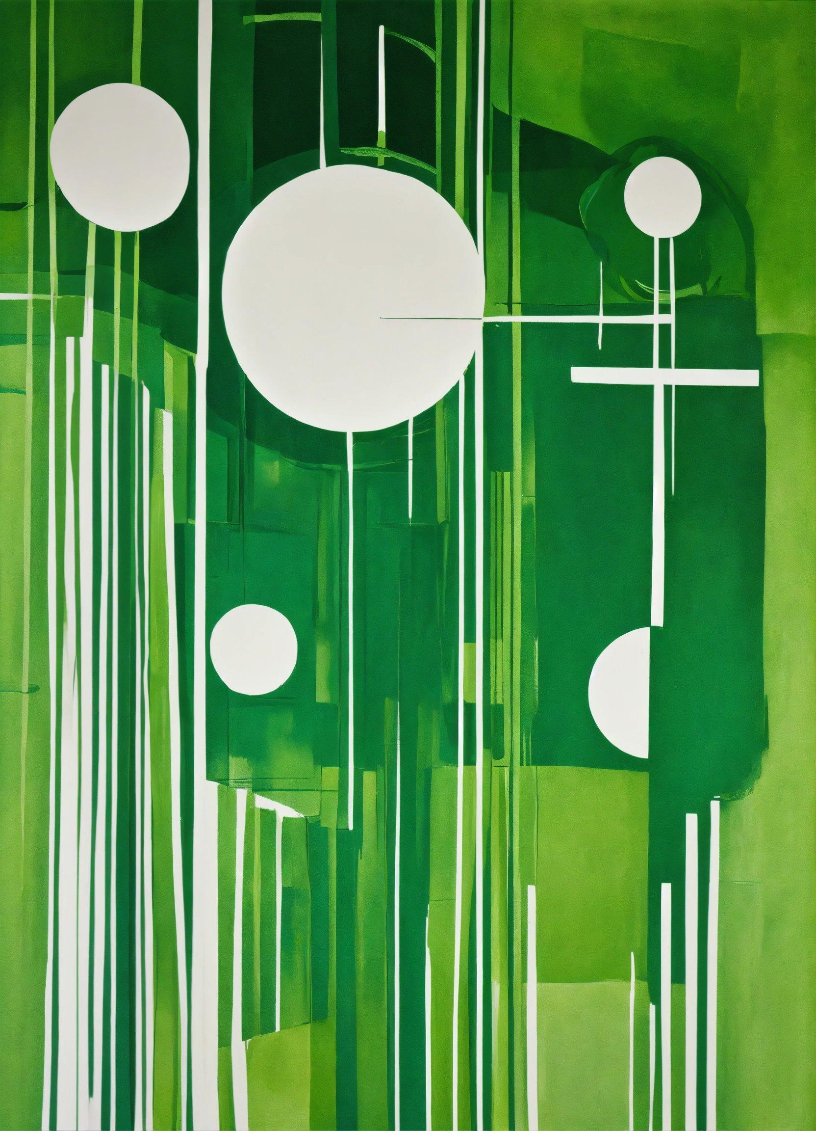 A Painting With Green And White Lines And Circles