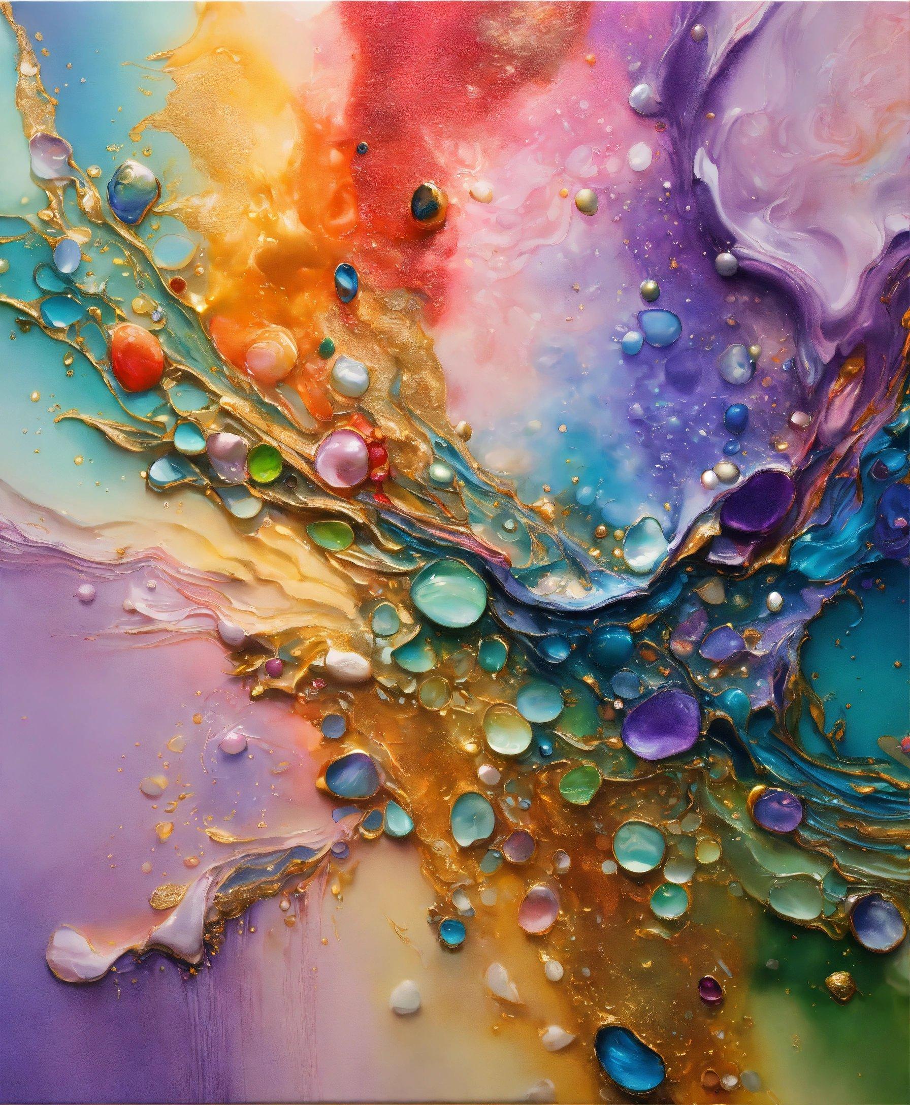 A Painting With Lots Of Bubbles And Colors