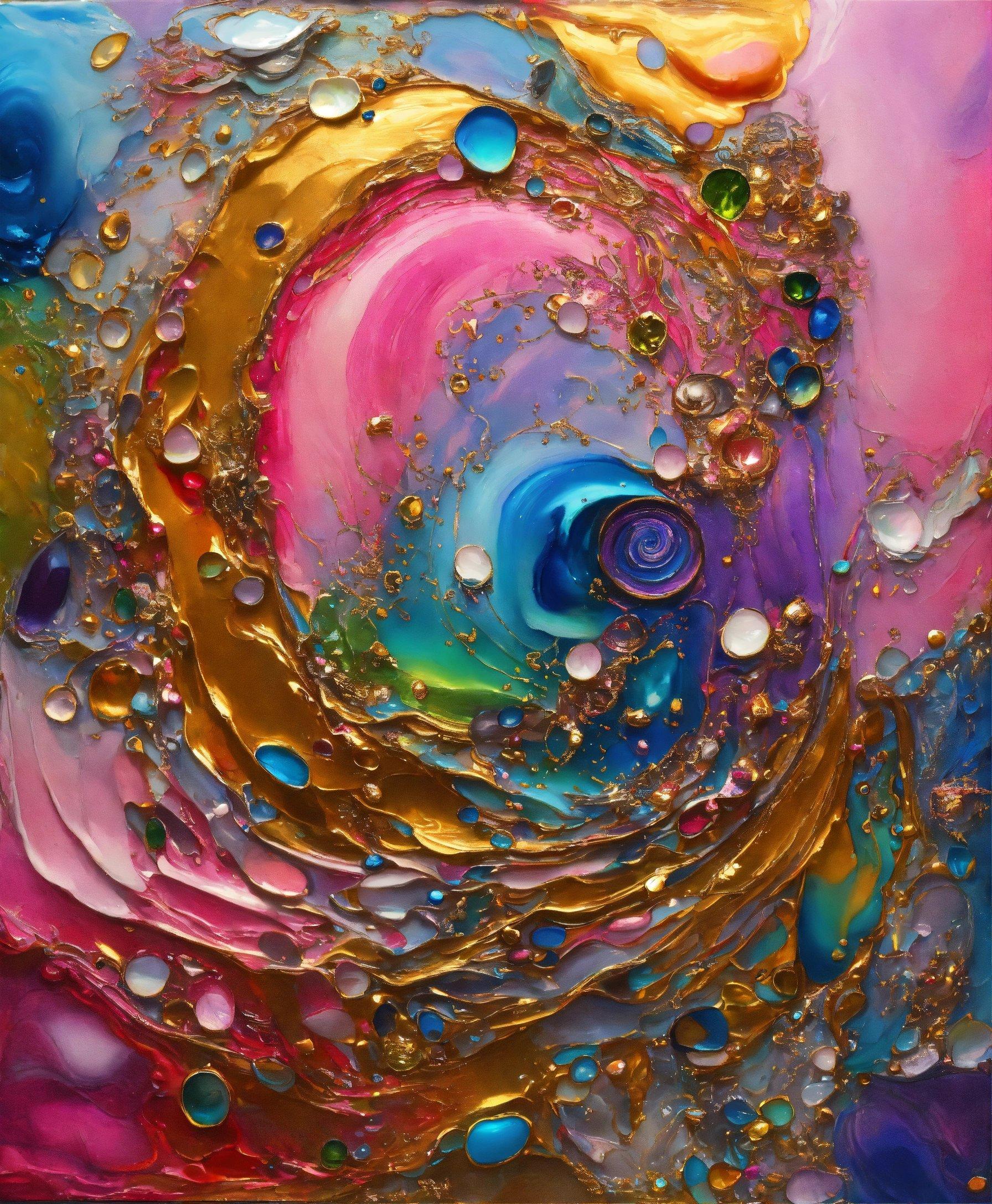 A Painting With Lots Of Different Colors And Bubbles