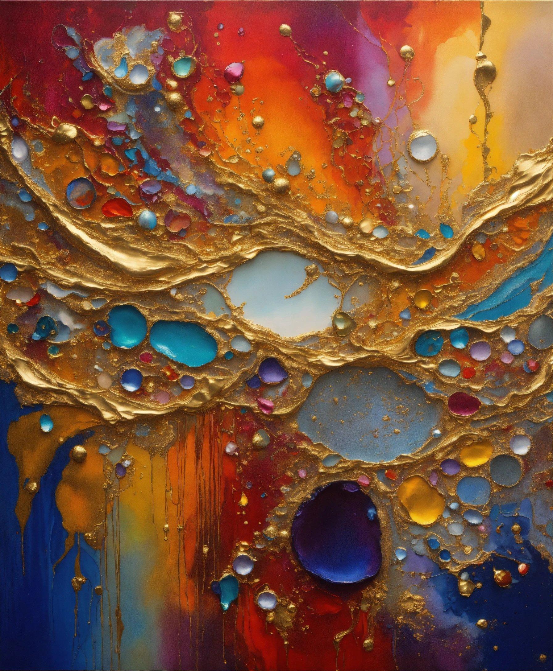 A Painting With Lots Of Water Droplets On It