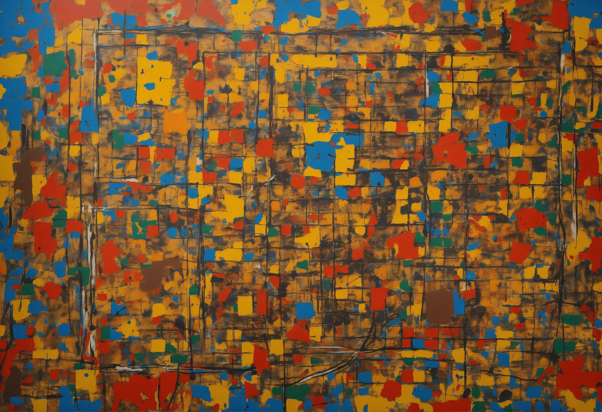 A Painting With Many Different Colored Squares On It