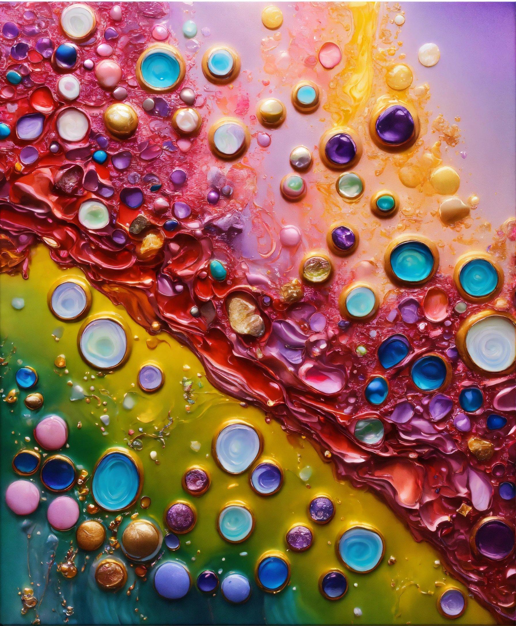 A Painting With Many Different Colors And Bubbles