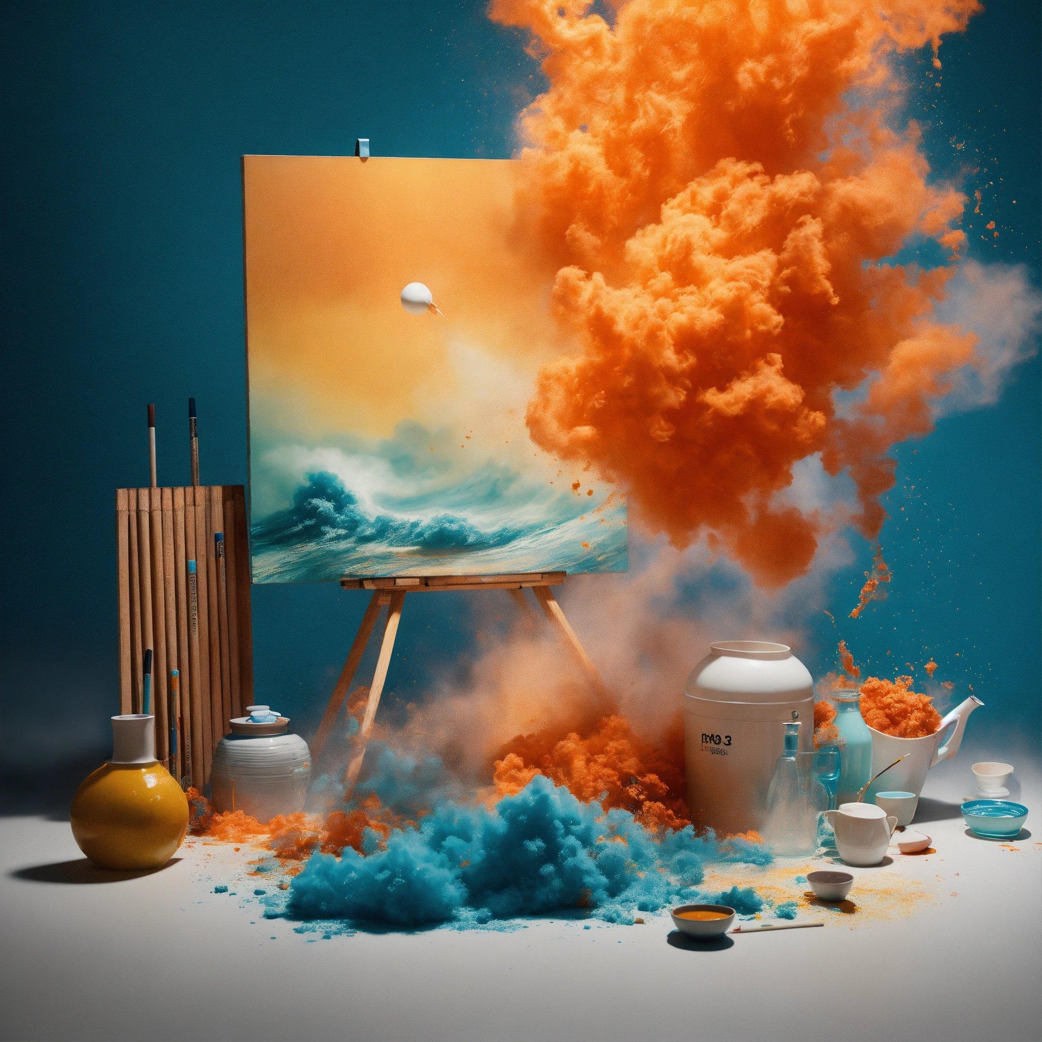 A Painting With Orange Smoke Coming Out Of It