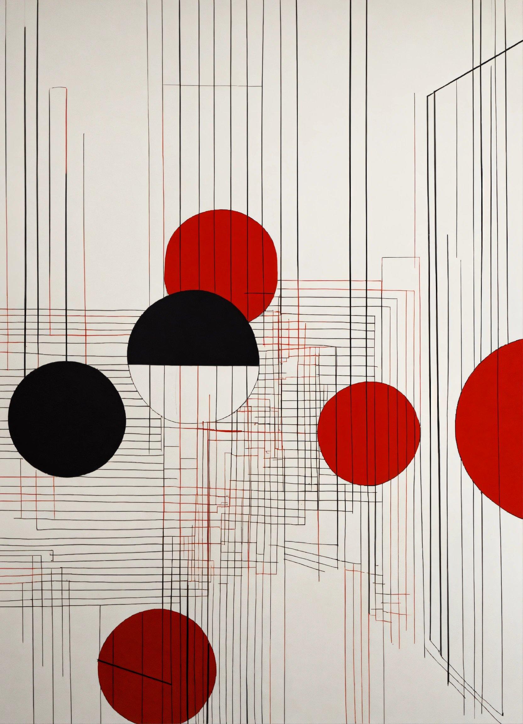 A Painting With Red And Black Circles On It